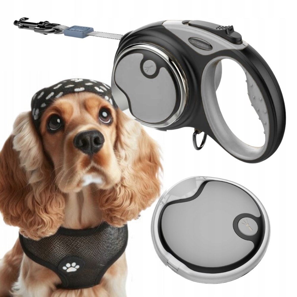 Smycz Dla Psa automatyczna Taśma zwijana 4m do 20kg Dogness M Latarka Led