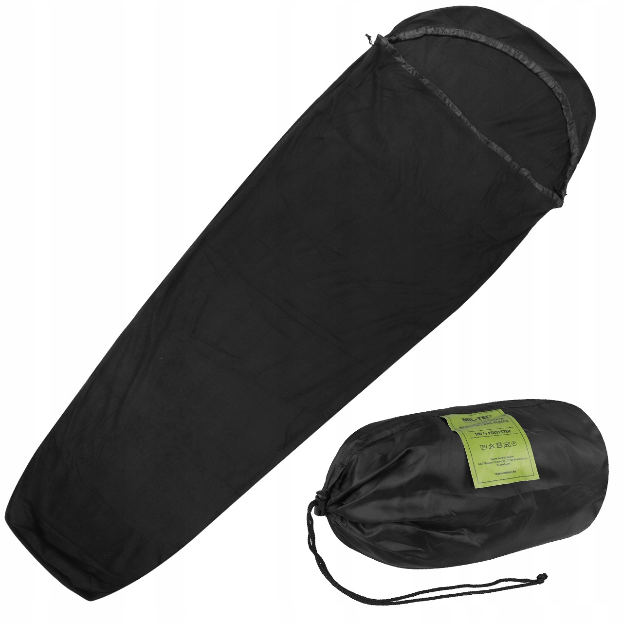 Śpiwór turystyczny wojskowy ciepły polarowy 220 cm Mil-Tec Wkład Czarny