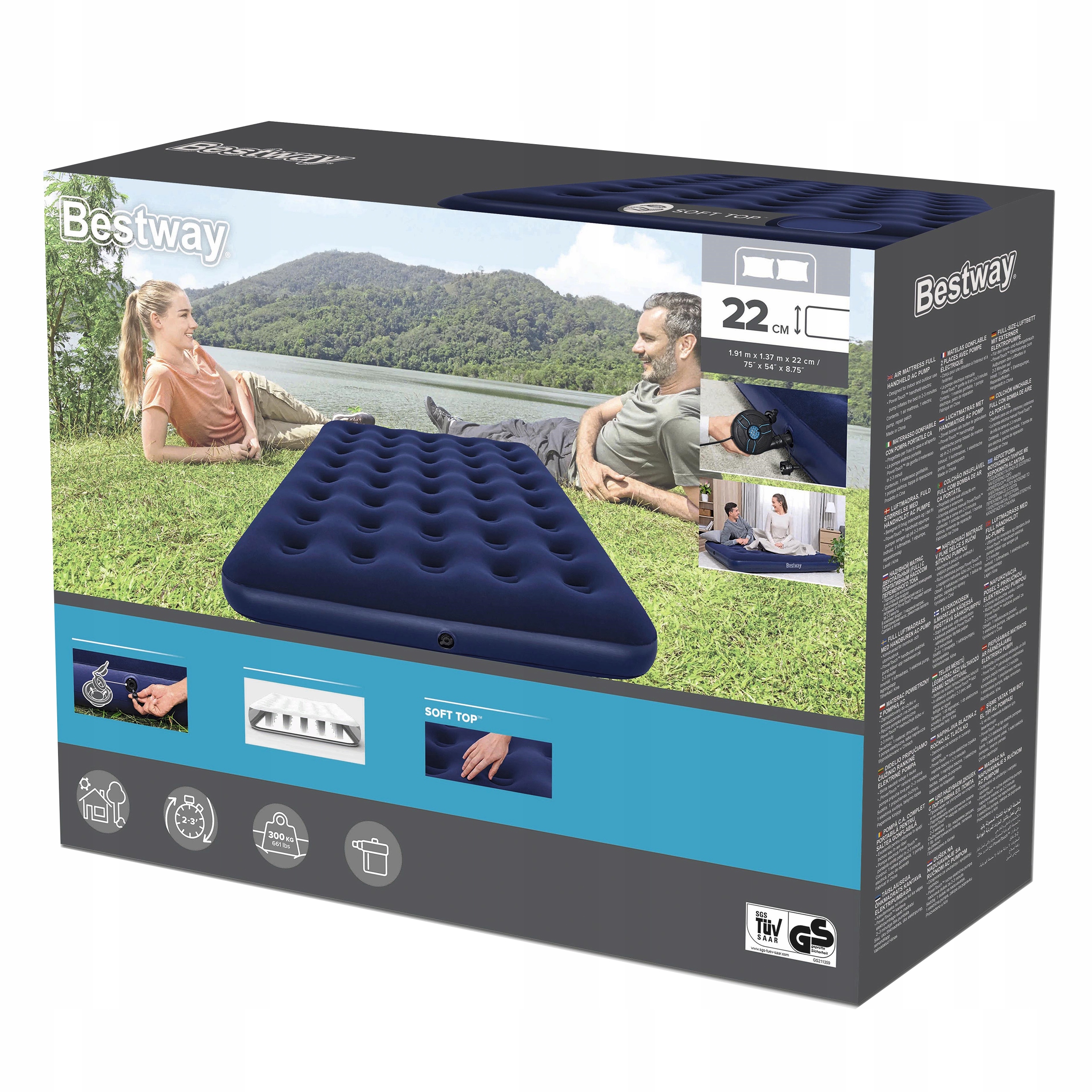 Matrace Turistická pro spaní Dvoulůžková Velurová s pumpou 230V