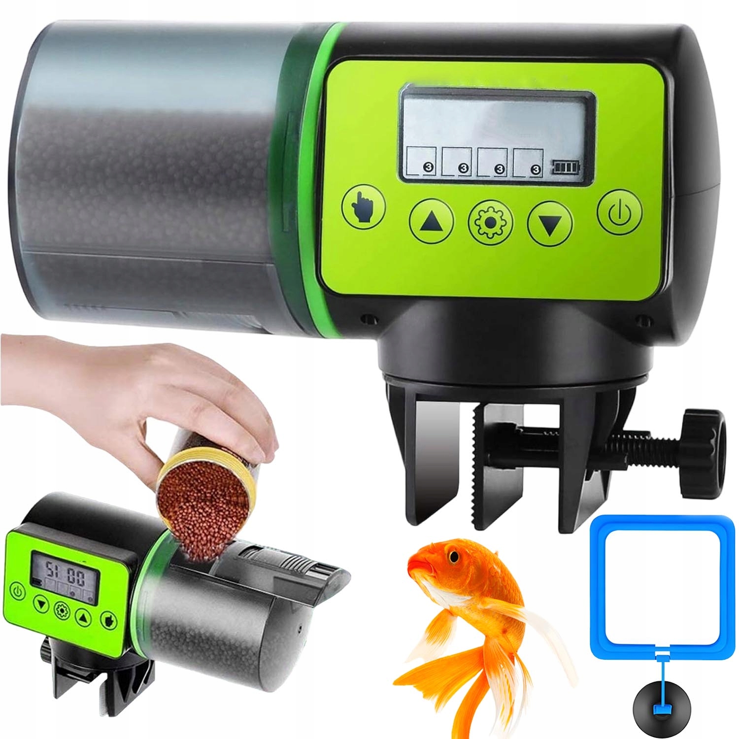 Levně Automatické Krmítko Pro Akvarijní Ryby 200 ML, Nastavitelná Otočná Základna