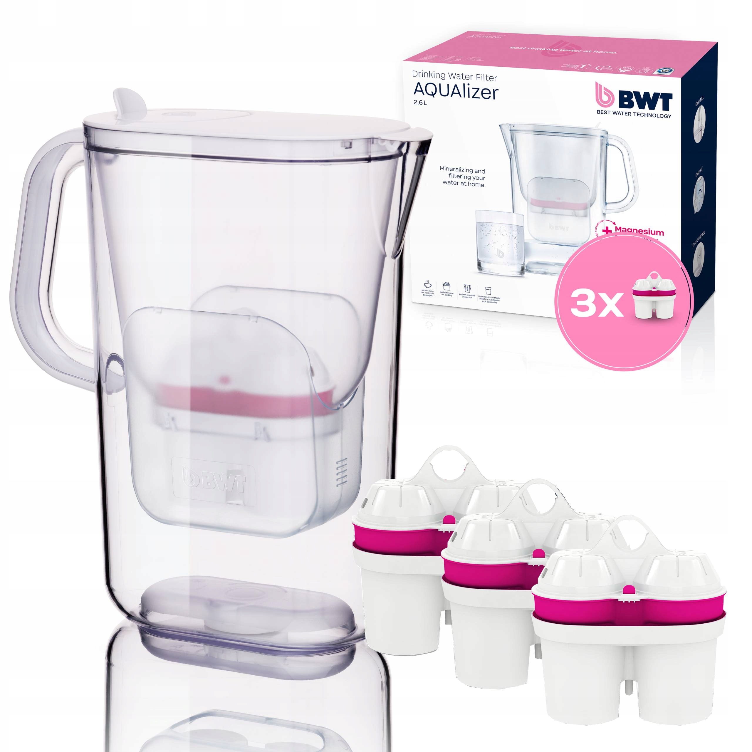 Filtrační konvice na vodu Bwt AQUAlizer 2.6 l s 3 vložkami Mg2+