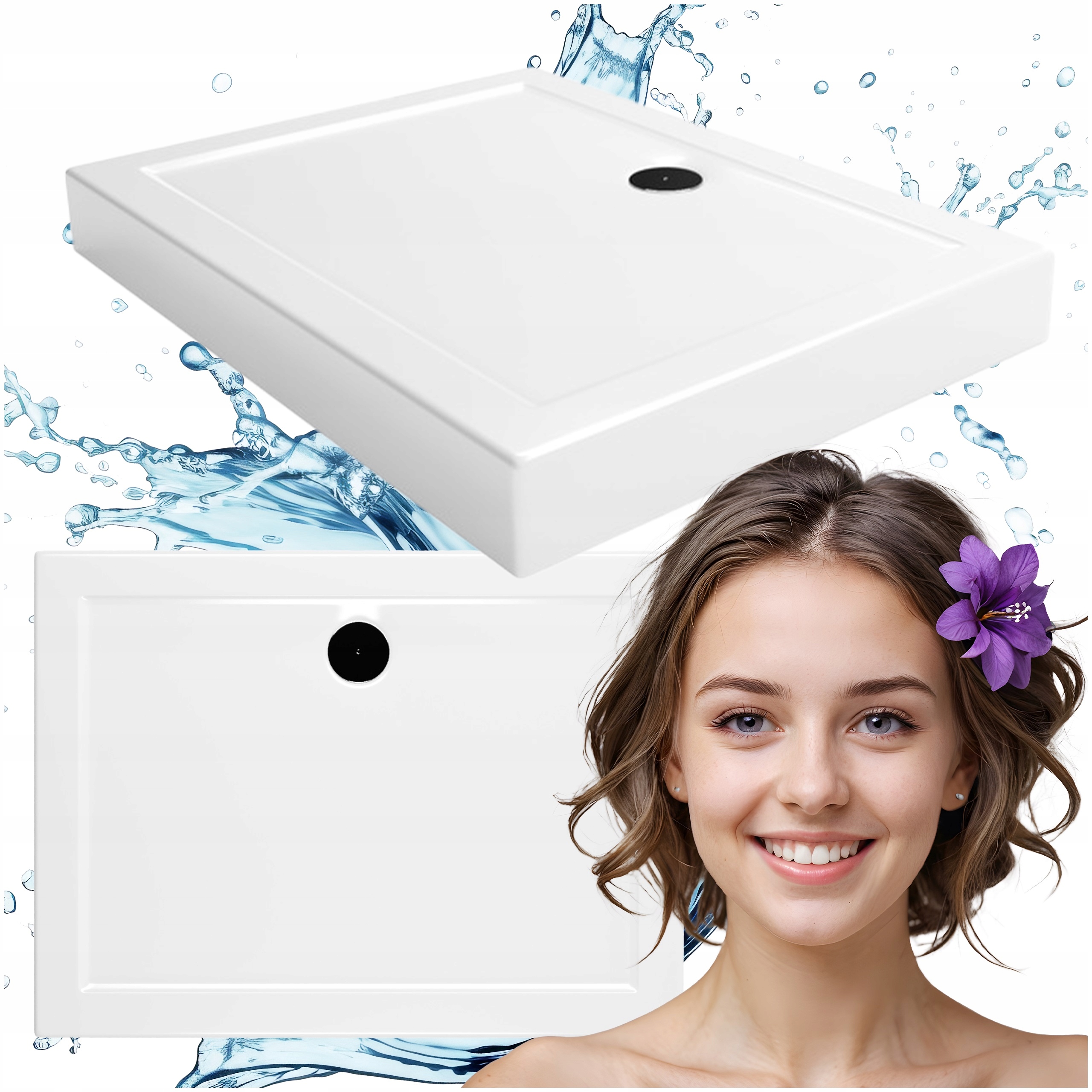 Sprchová vanička 100x80 kompaktní obdélníková bílá akrylová Laminart Patric