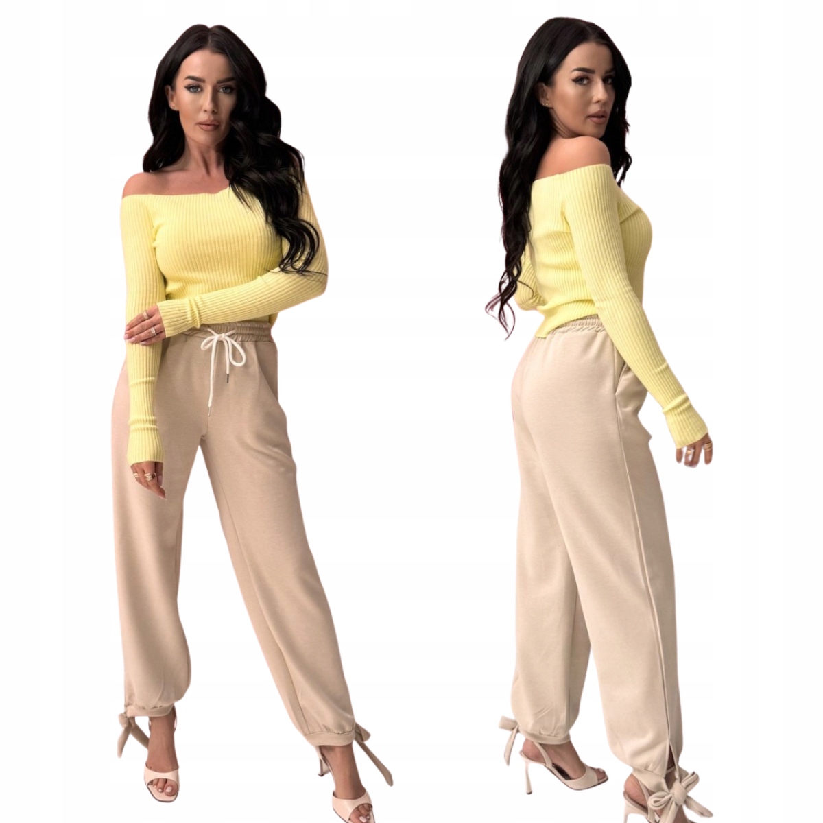 Dresové kalhoty s béžovým zavazováním v pase Velikost jedna velikost