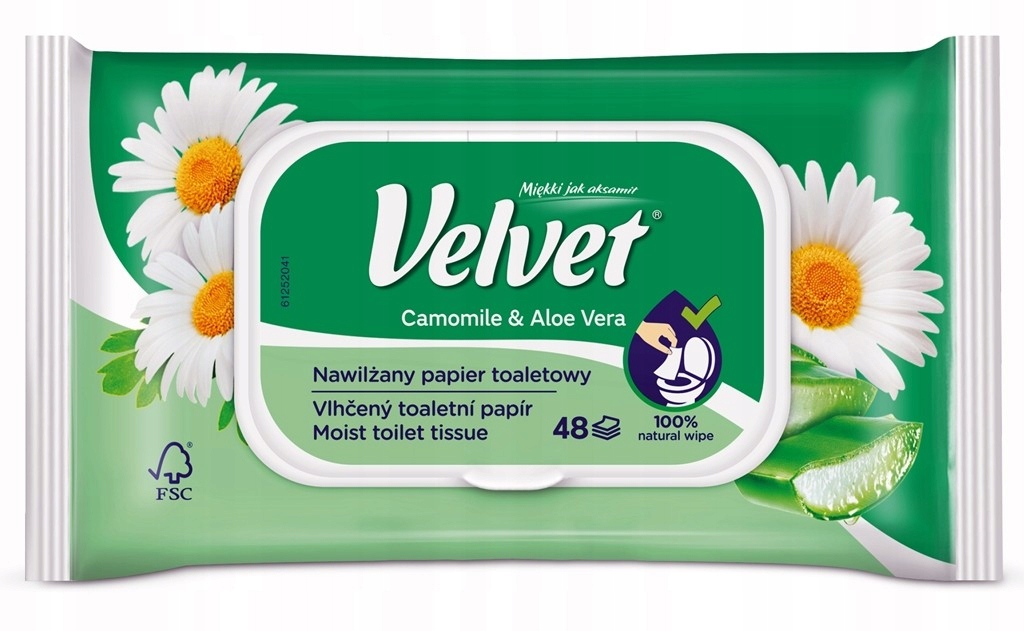 

Velvet Rumianek i Aloes nawilżany papier toaletowy