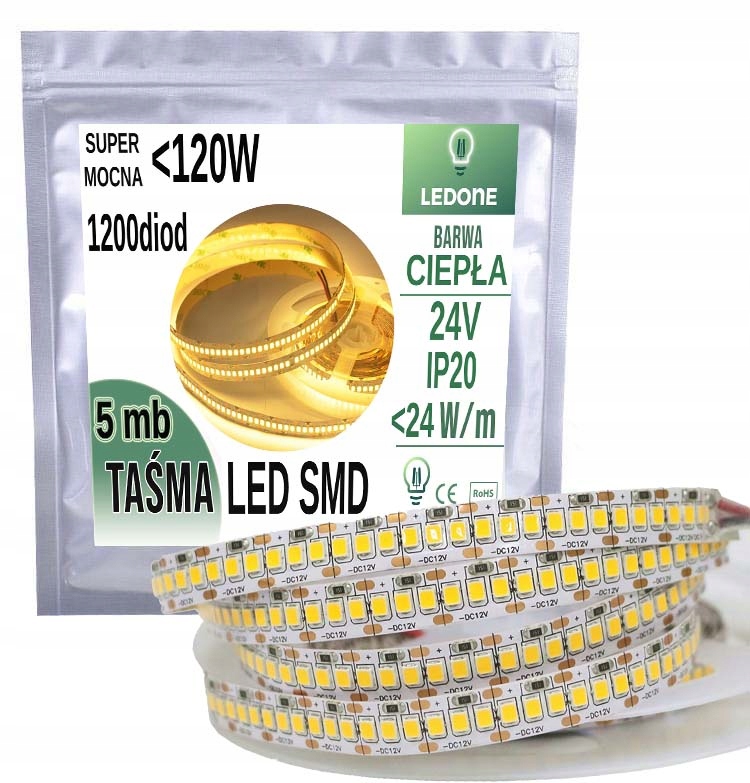 

Mocna Taśma Led Hq 24V 2835 IP20 1200d 5m Ww