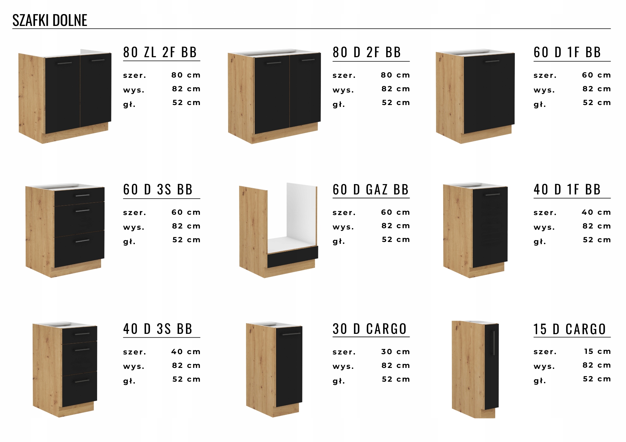 Szafka kuchenna OSLO 40 D 3S BB *cichy domyk* Szerokość mebla 40 cm