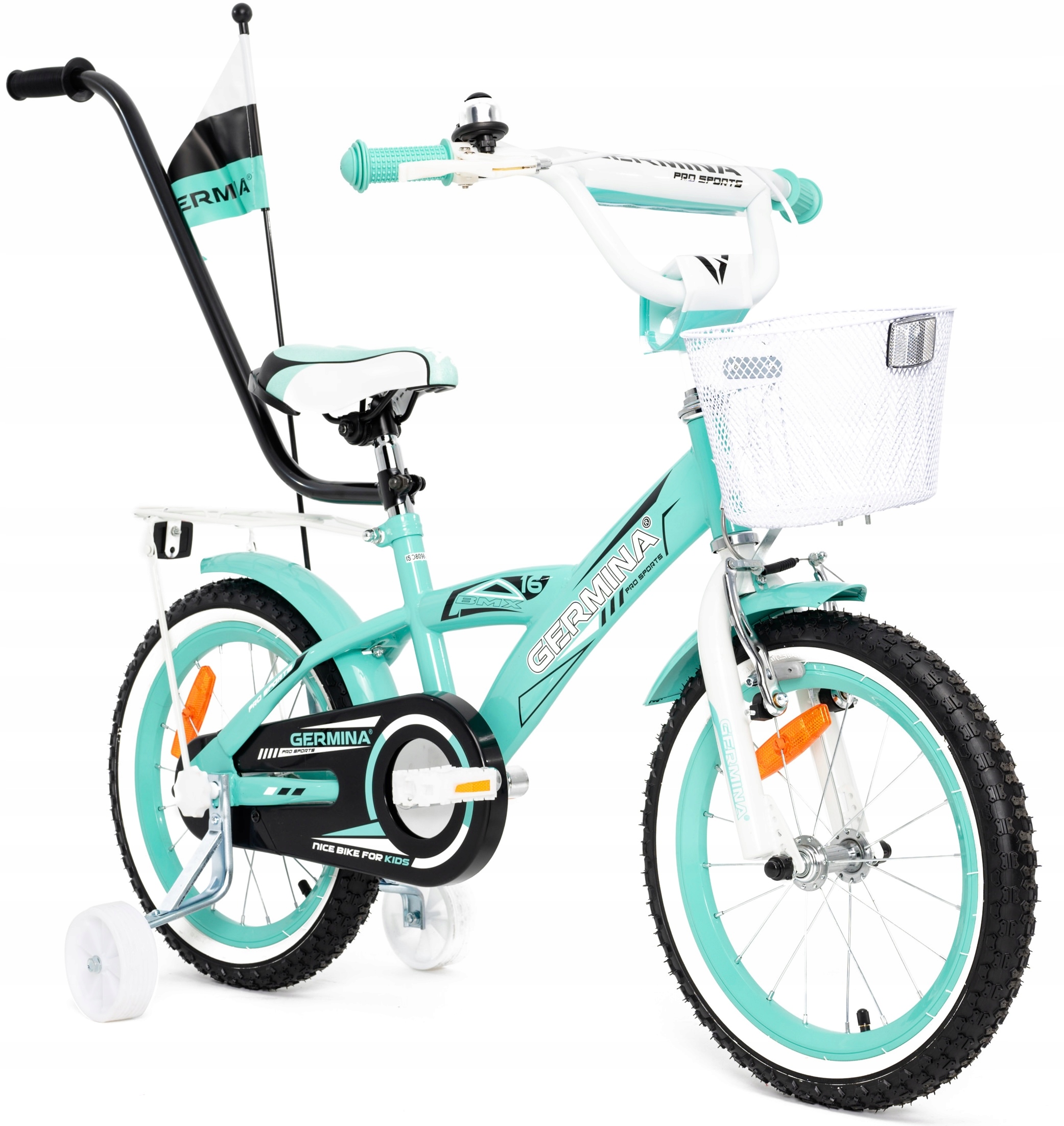 Rowerek dziecięcy Bmx 16 miętowy dla dziewczynki kółka boczne prowadnik