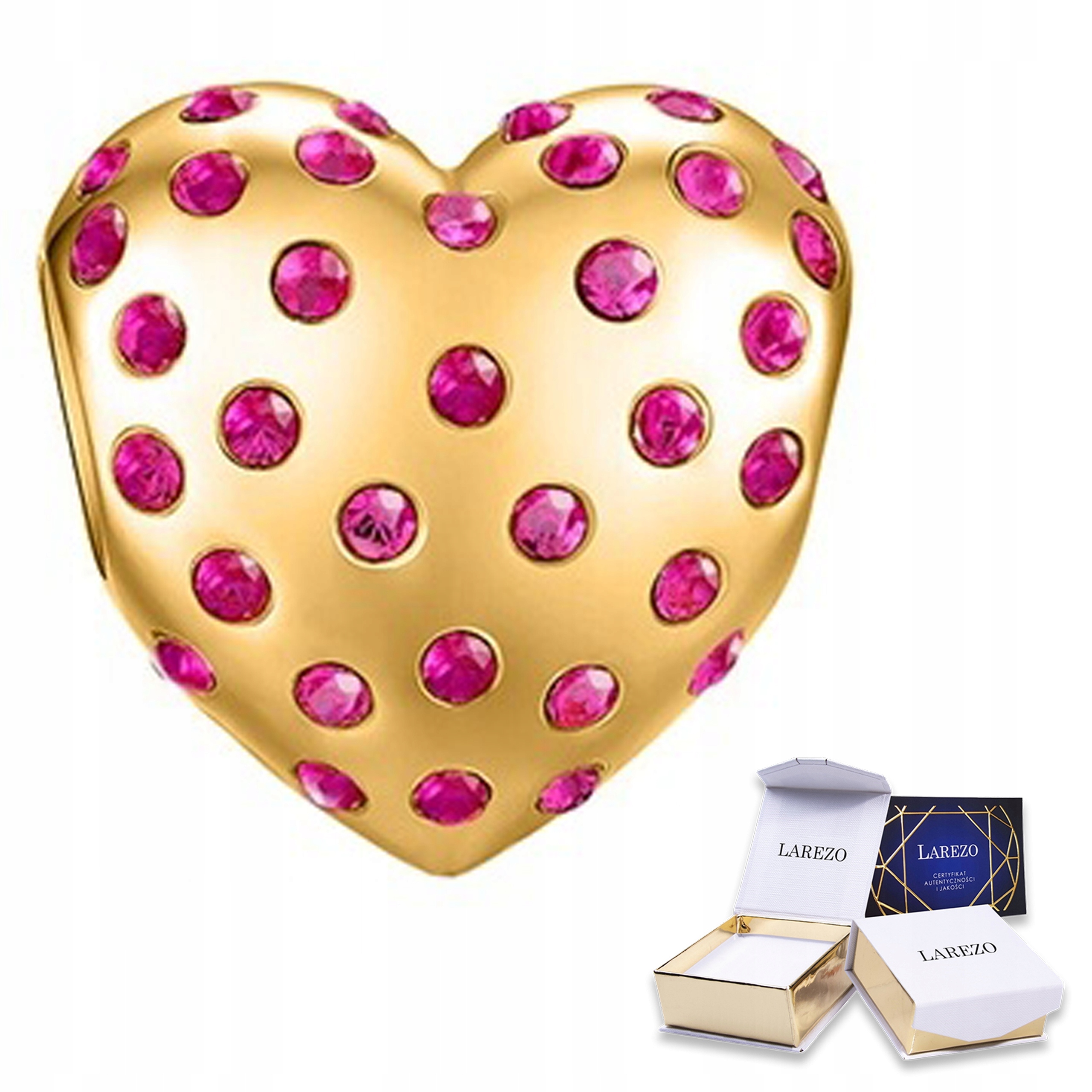 Charms Zlaté srdce s růžovými zirkony Srdíčko Love Beads Stříbro 925