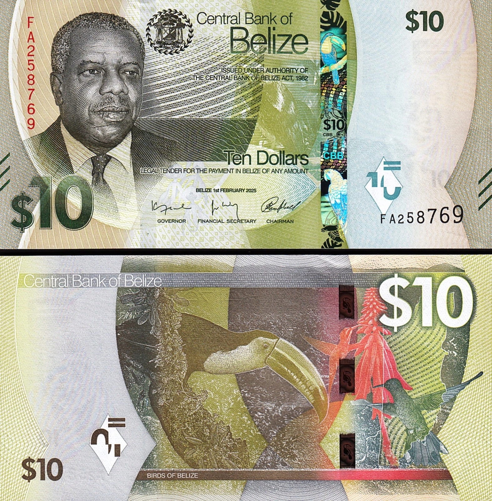 BELIZE 10 Dollars 2025 P-75 PIERWSZA SERIA: FA UNC