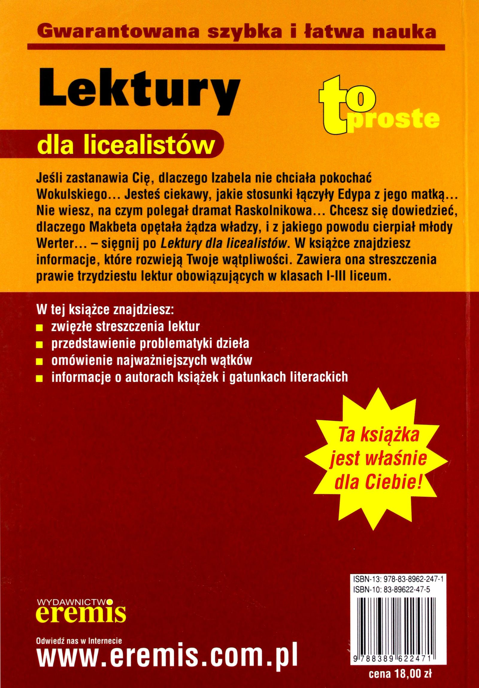 LEKTURY DLA LICEALISTÓW TO PROSTE - Miatkowska Doro [KSIĄŻKA] Stan opakowania oryginalne