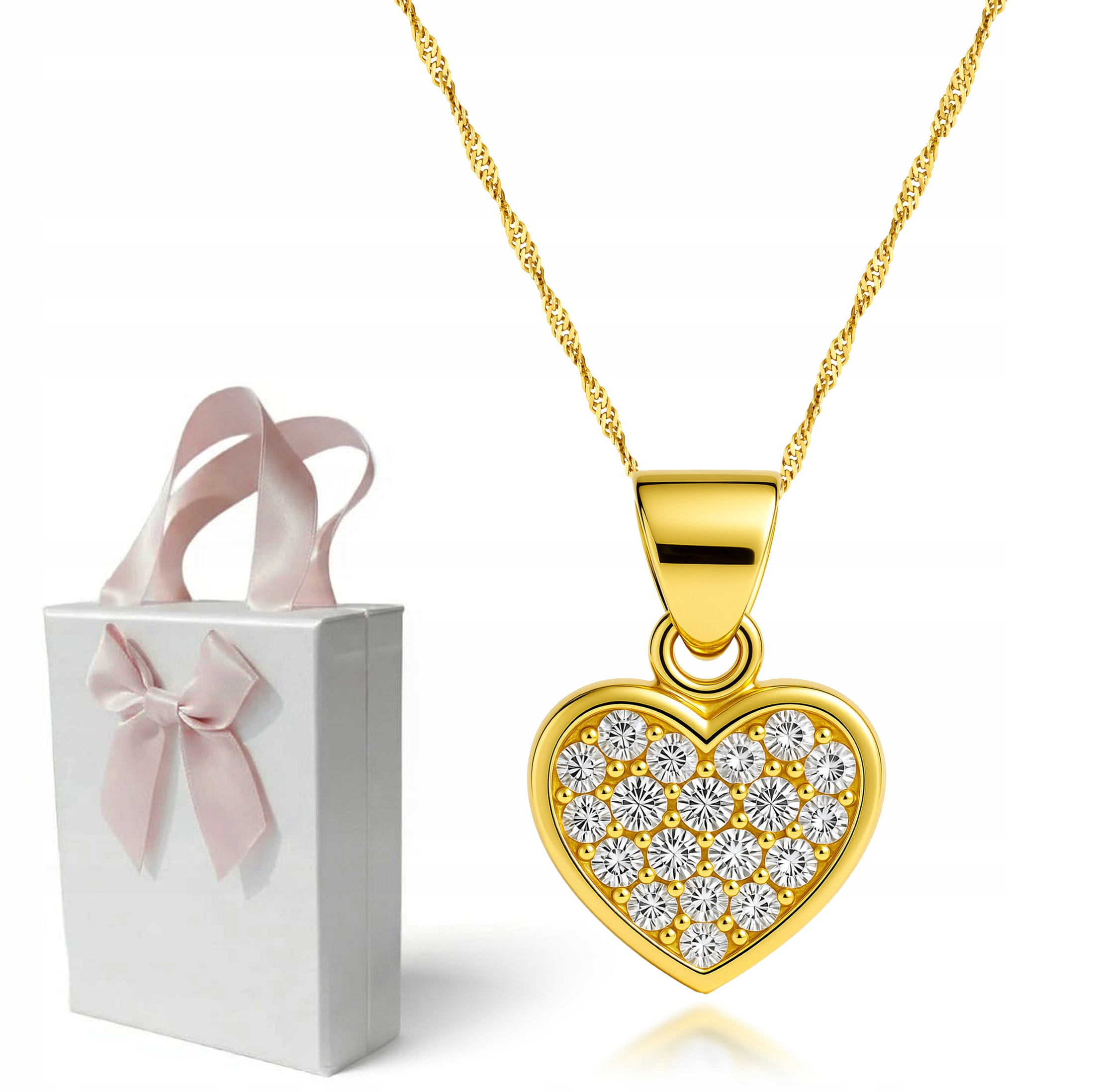 Złoty Naszyjnik 333 Serce Z Cyrkoniami Singapur Złoto 333 2335-3