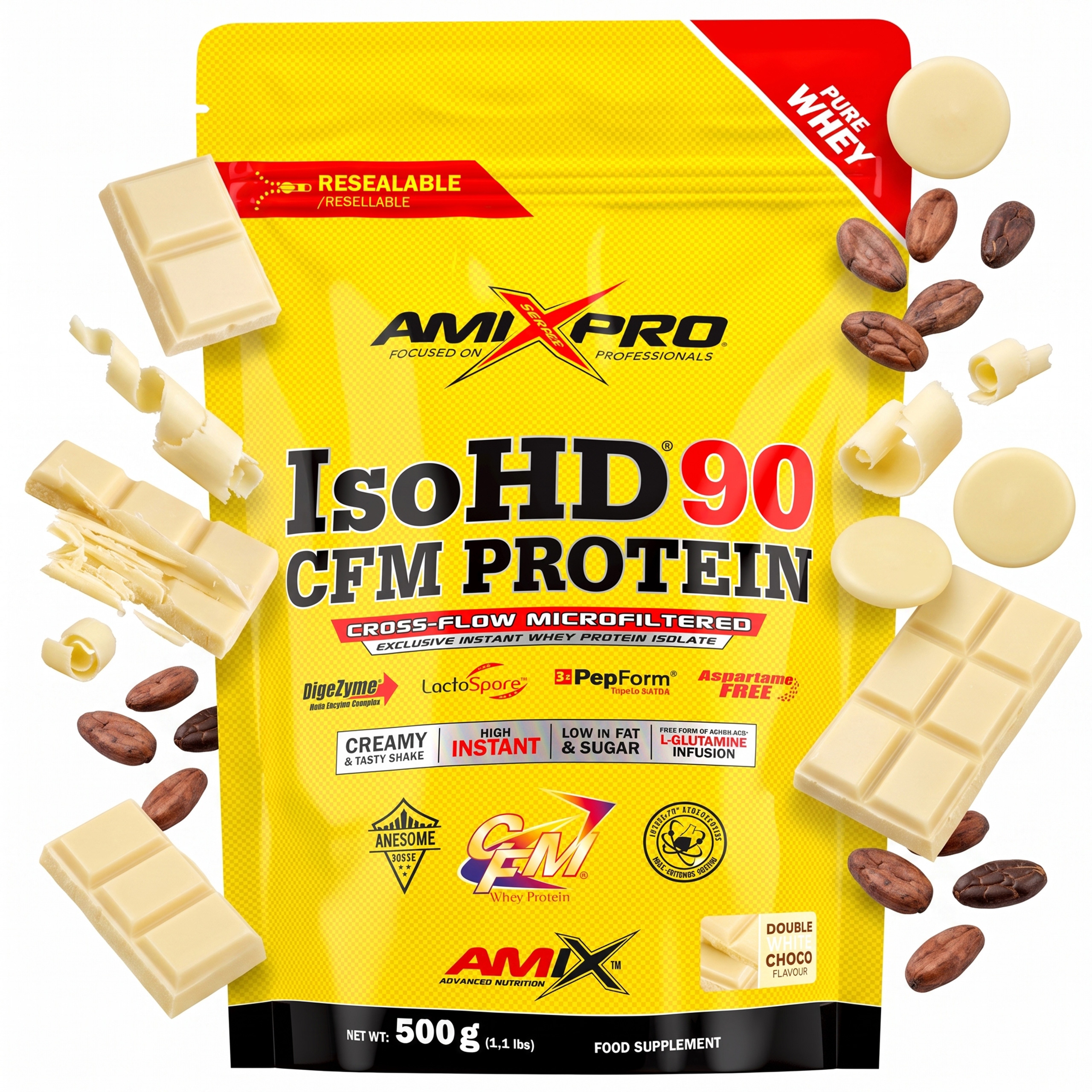 Protein izolát Cfm 90 keto bez cukru a laktózy 500 g bílá čokoláda