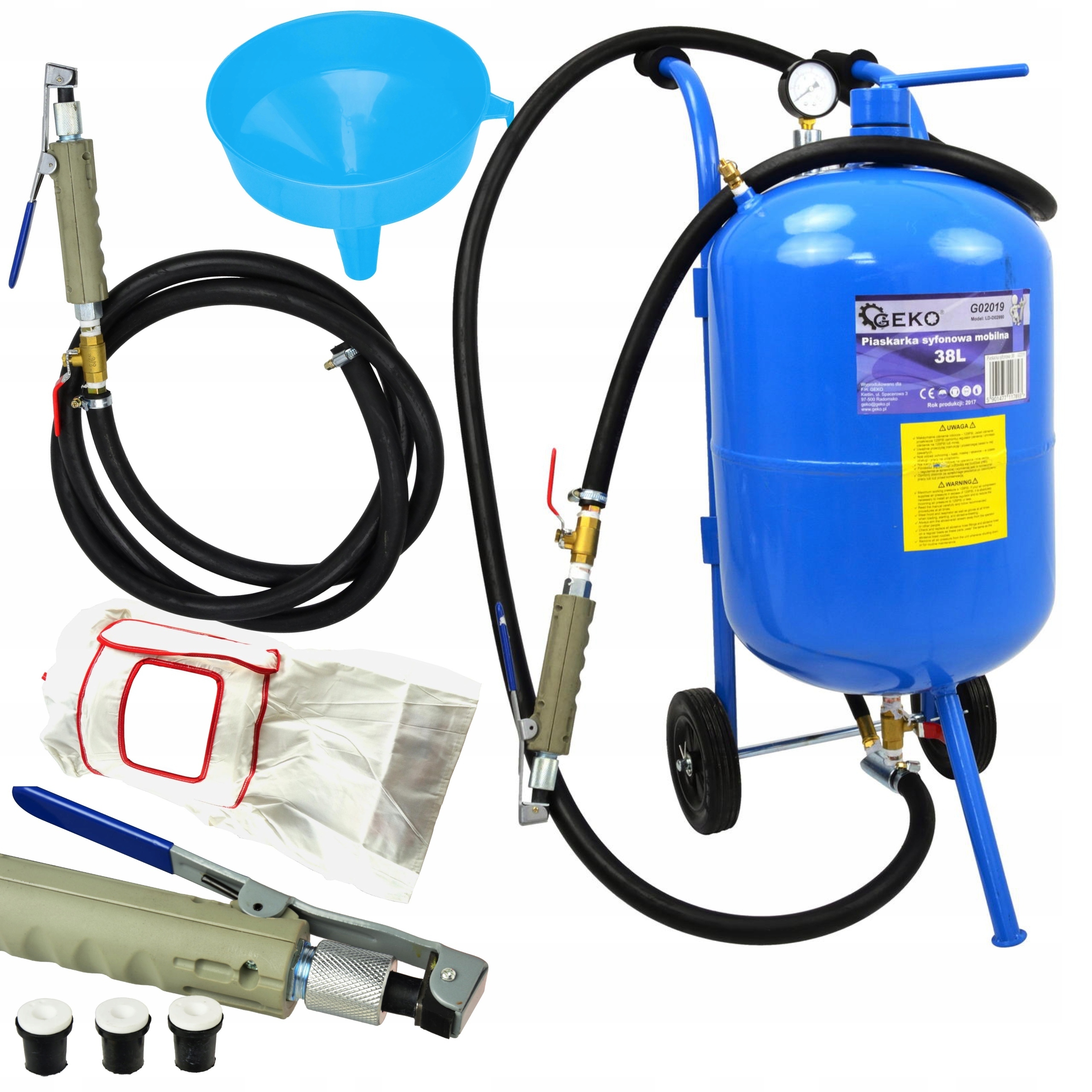 PIASKARKA SYFONOWA GEKO ZBIORNIK 38L CIŚNIENIE 4,1-8,6 BAR MANOMETR 4 DYSZE