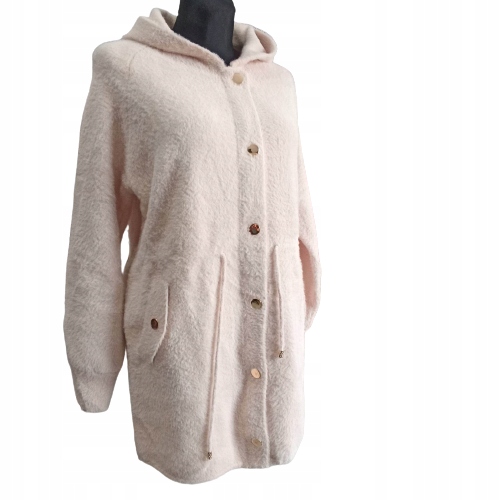 ALPAKA CIEPŁY PŁASZCZ Z KAPTUREM NARZUTKA PRZEJŚCIOWA WEŁNA Model z kapturem