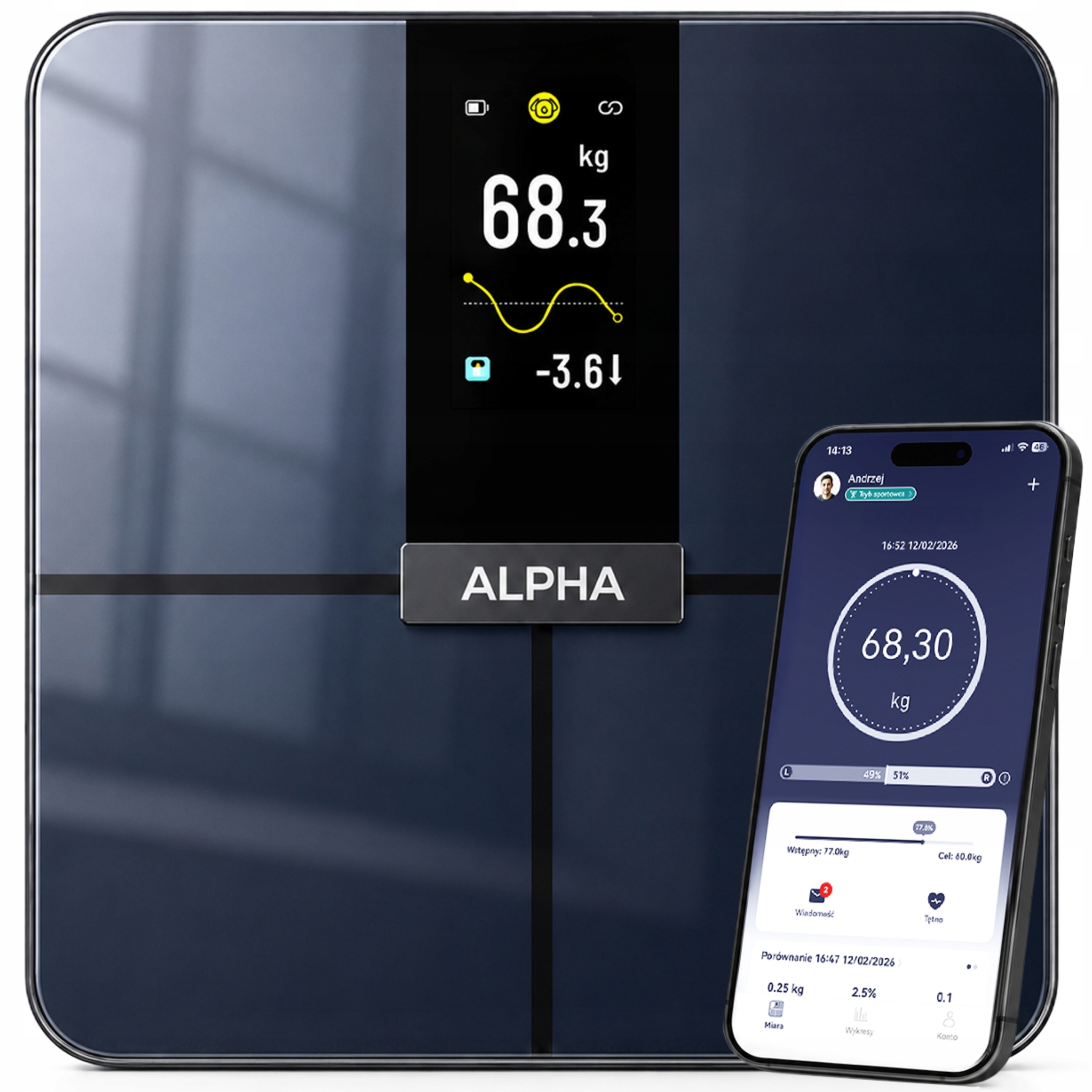 Waga Łazienkowa Elektroniczna Alpha Aplikacja po Polsku Analityczna