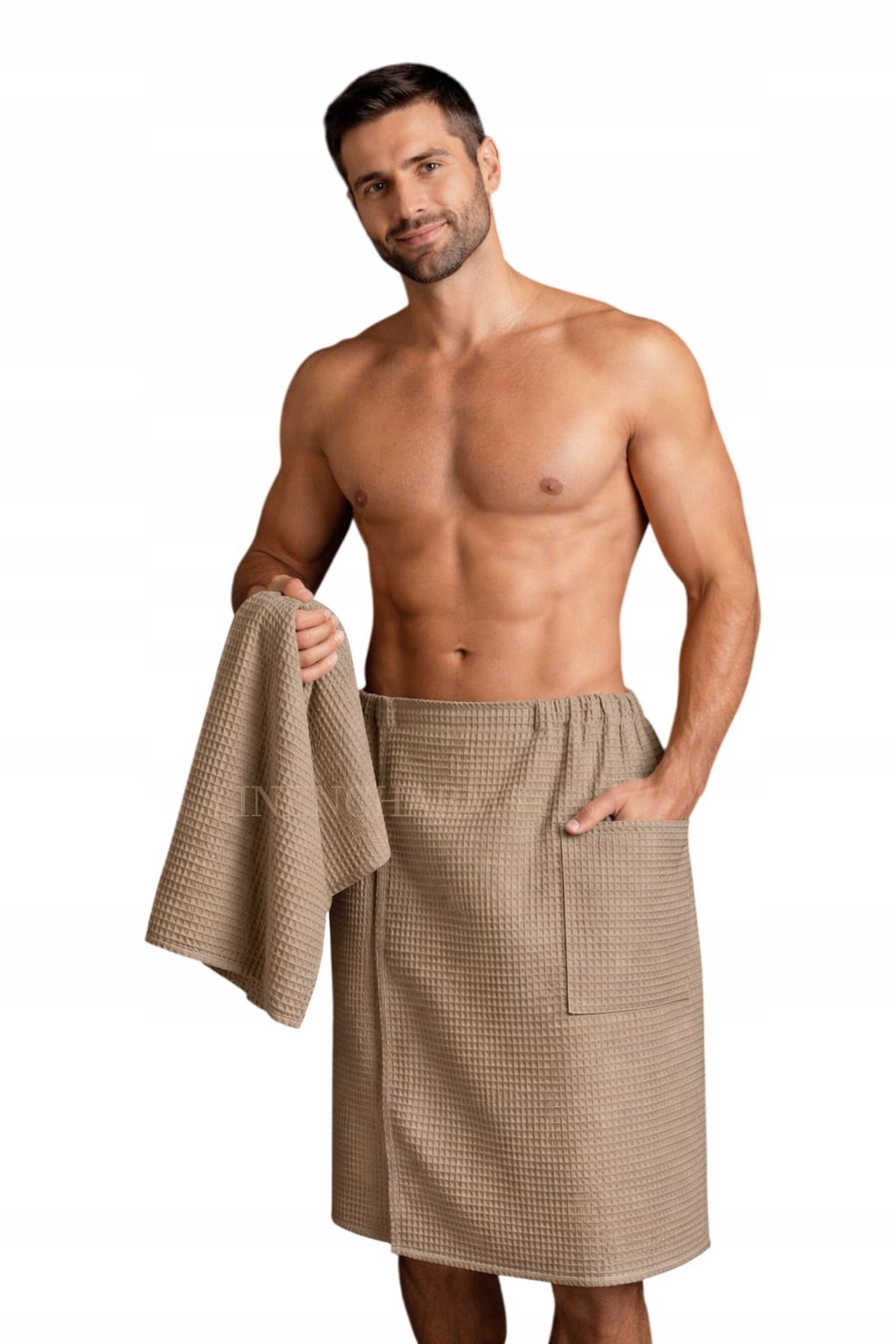 Pánský set Kilt do sauny Spa ručník Wafel 100% Bavlna Tmavě béžová L