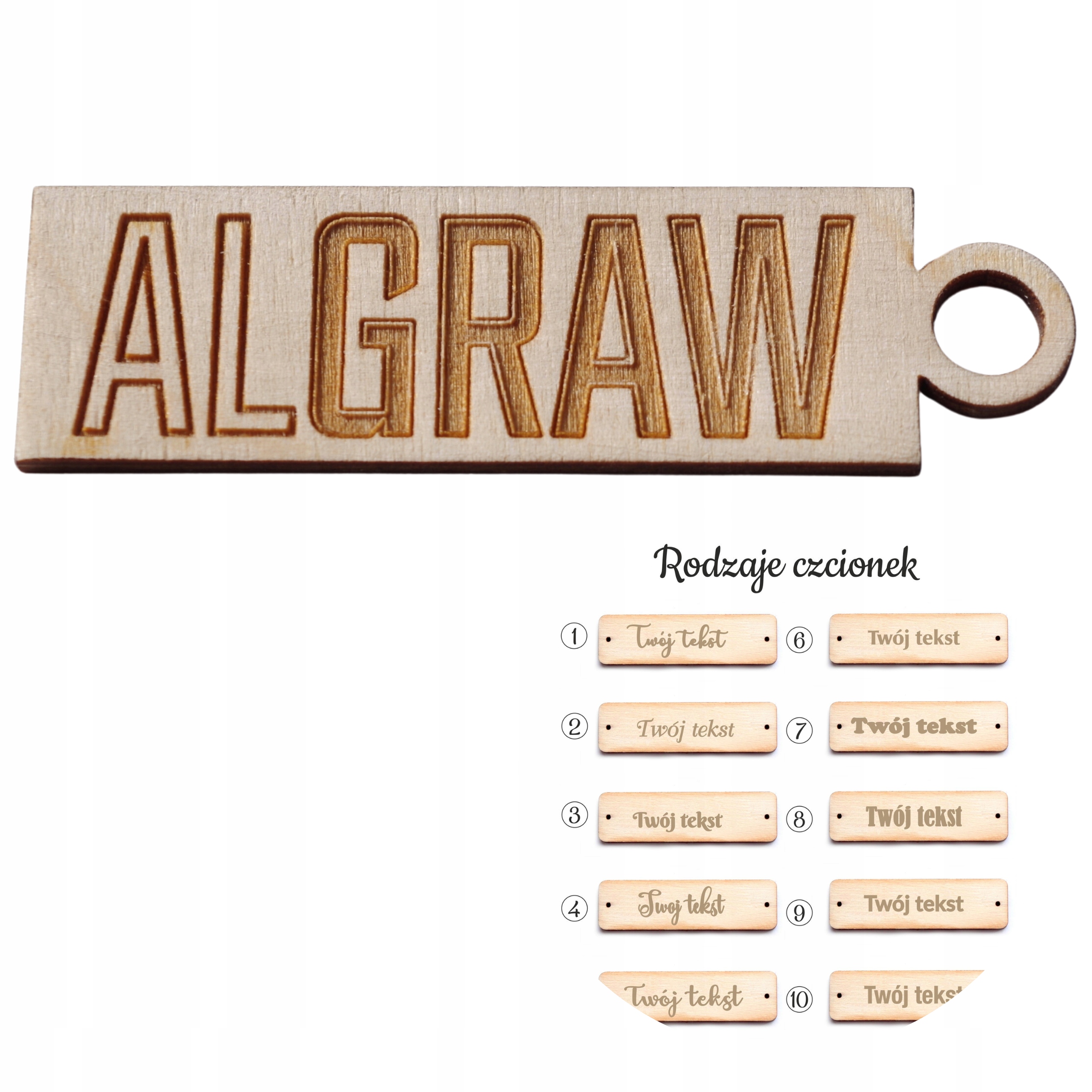 BRELOK DO KLUCZY DREWNIANY Z WŁASNYM GRAWEREM LOGO 2 x 7 cm 50 szt.