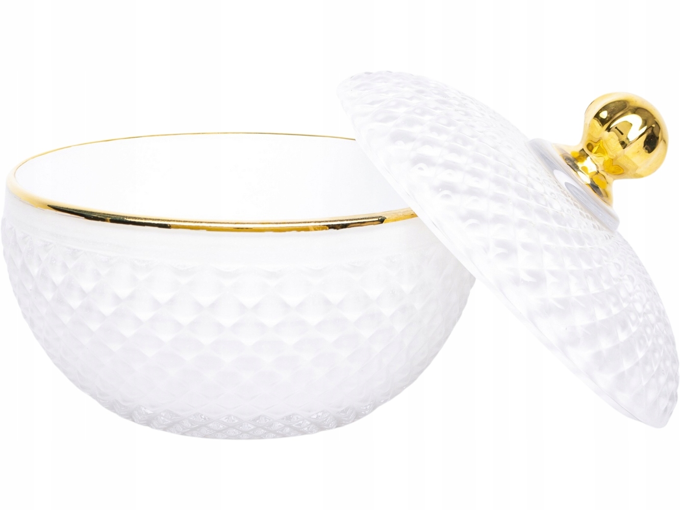 SZKLANY Pojemnik 11 x 12 cm NA WACIKI PŁATKI KOSMETYCZNE - Biały Złoty Kod producenta 171983