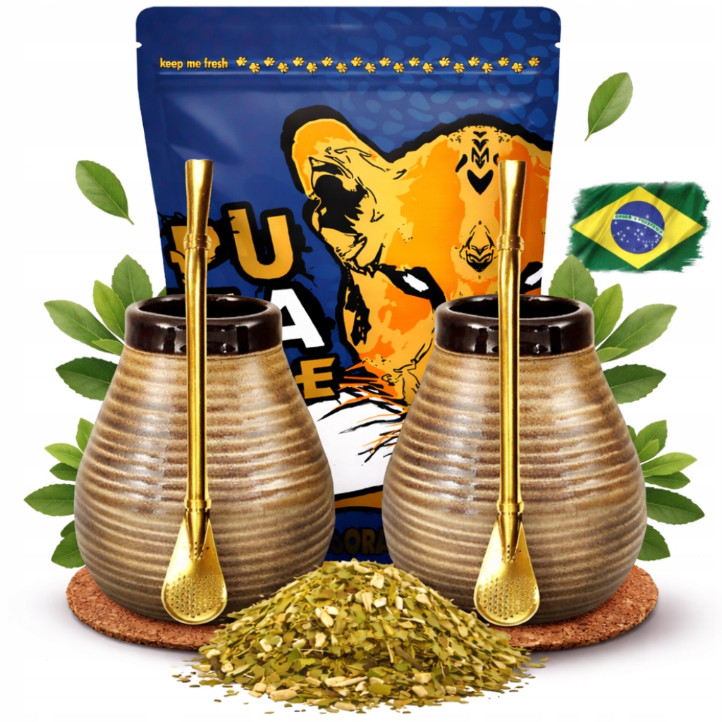 Sada Yerba Mate PumaTe Elaborada 2x Matero 2x Bombilla Gold