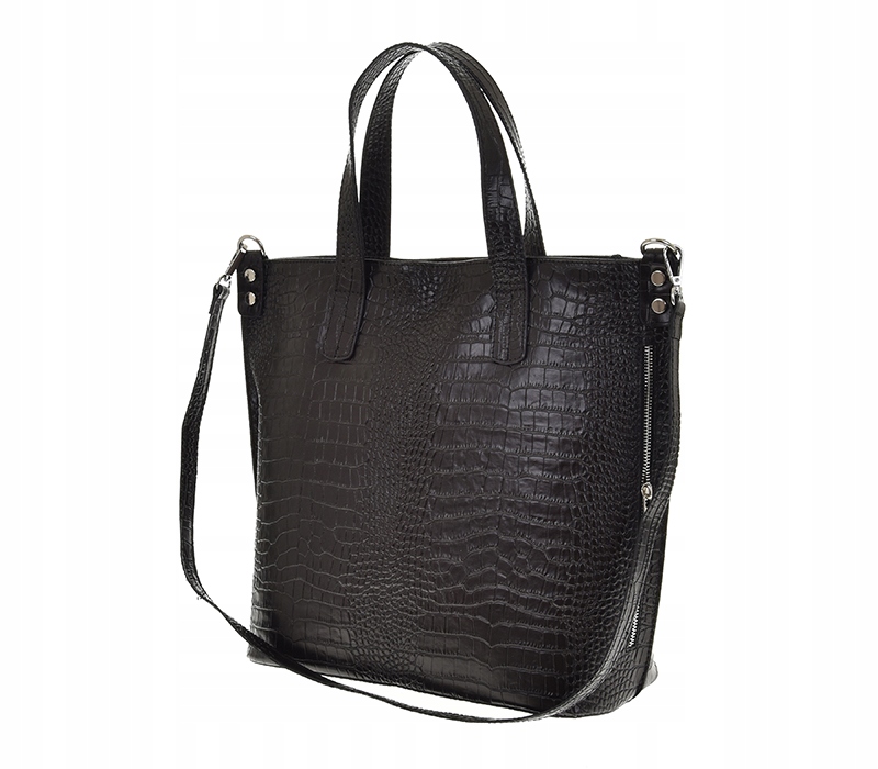 Dámská kabelka A4 z přírodní kůže, černá kroko