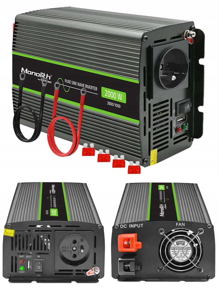 Qoltec Monolith 12/230V 1000/2000W Czarny