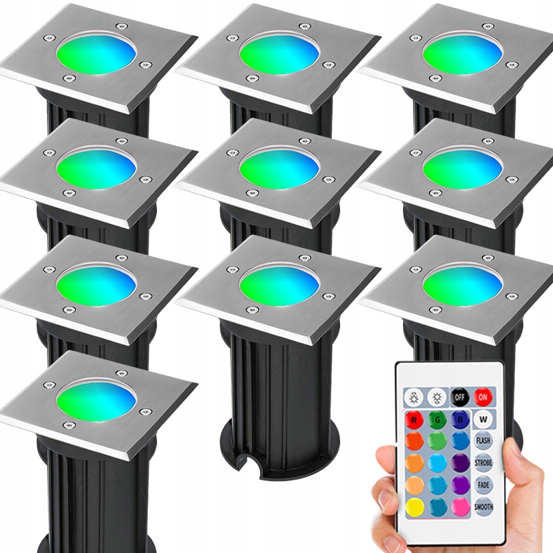 10x Najazdowa Oprawa Led Lampa Gruntowa GU10 Kolorowa Żarówka Led Rgb Pilot