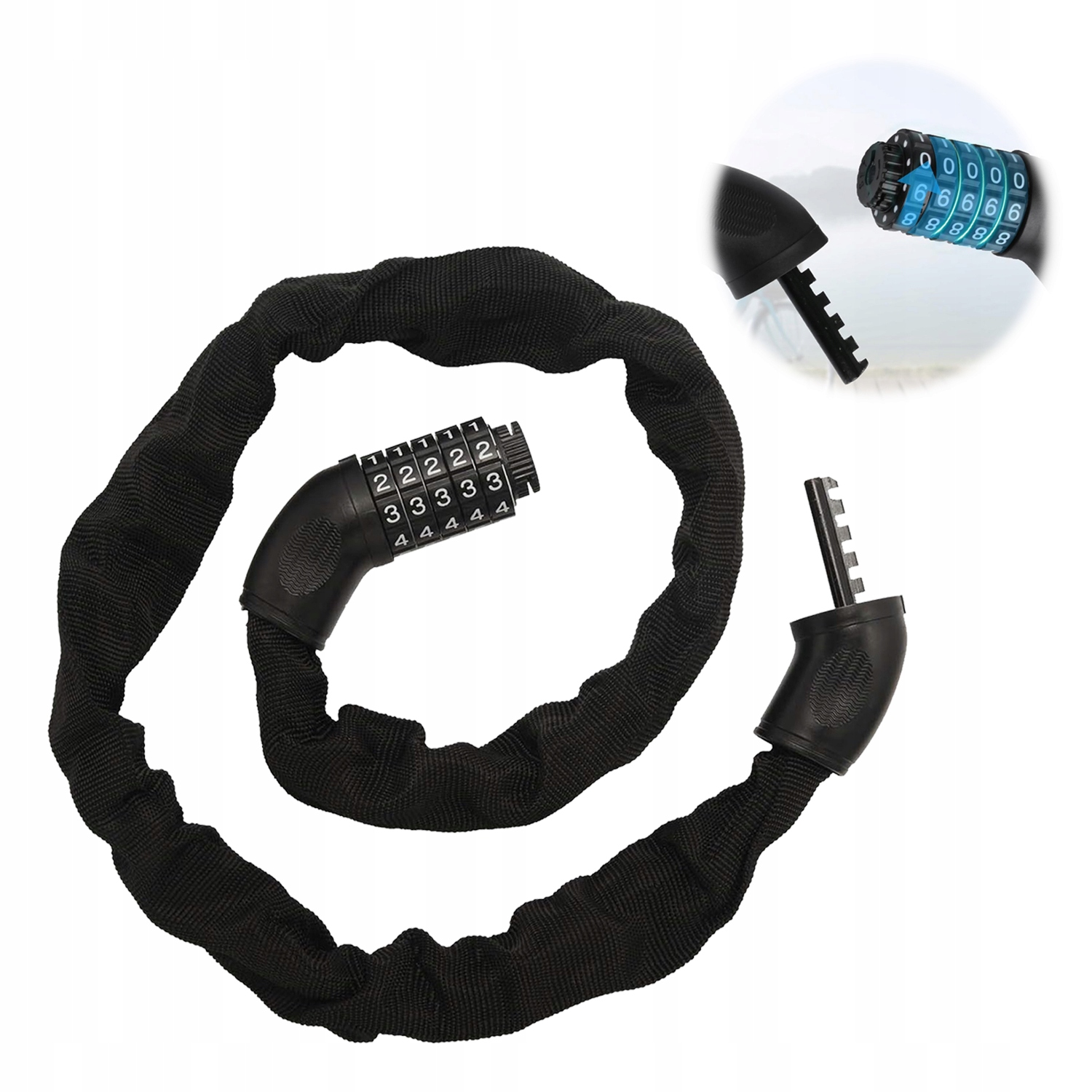 ZABEZPIECZENIE ROWEROWE BLOKADA NA KOD GRUBY ŁAŃCUCH ZAPIĘCIE ROWERU 90cm