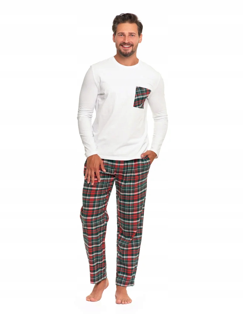 Pánské Pyžamo S Dlouhými Kostkovanými Kalhotami Dárek Klasické Moraj L