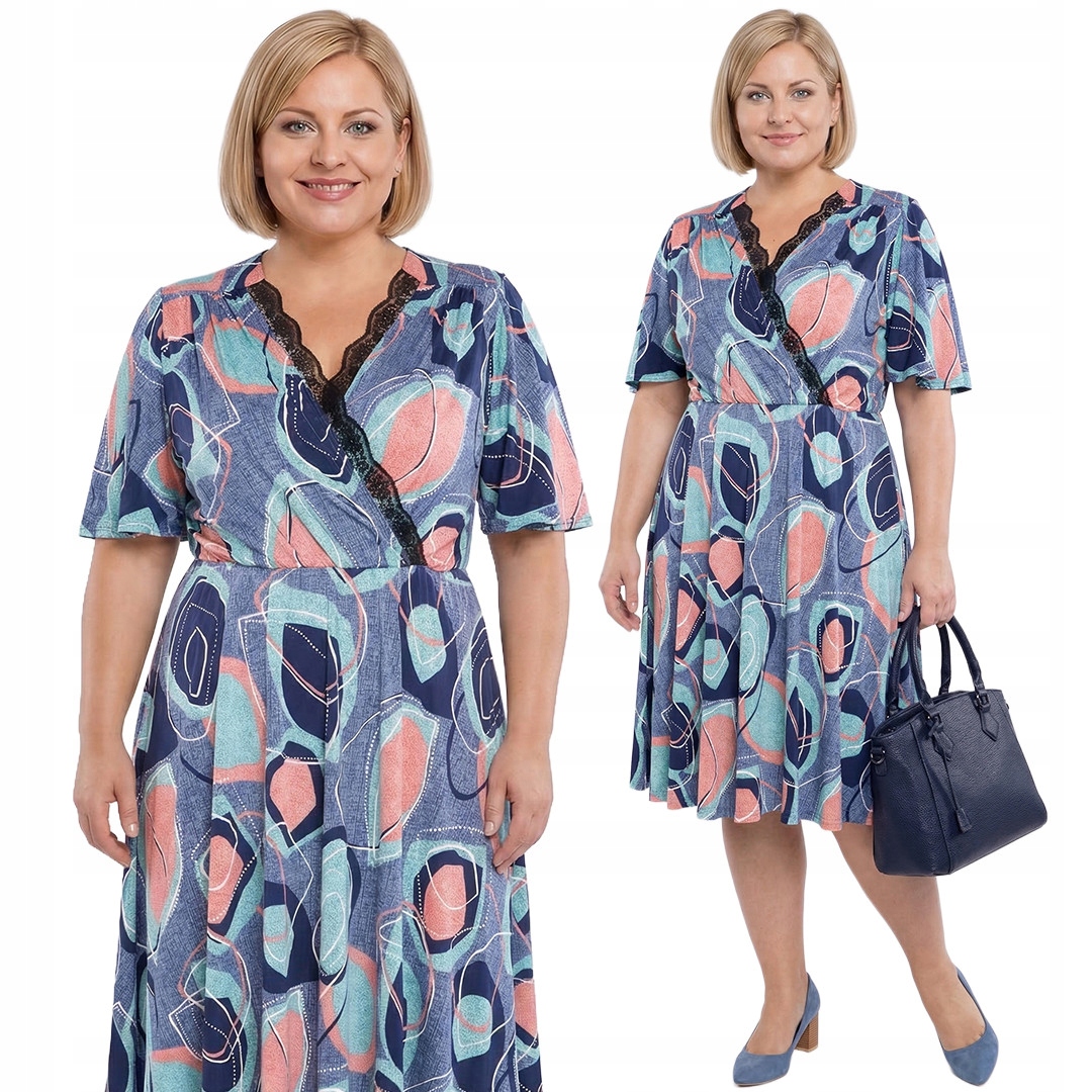 Šaty s růžovými vzory a krajkou plus size velikost 54/56