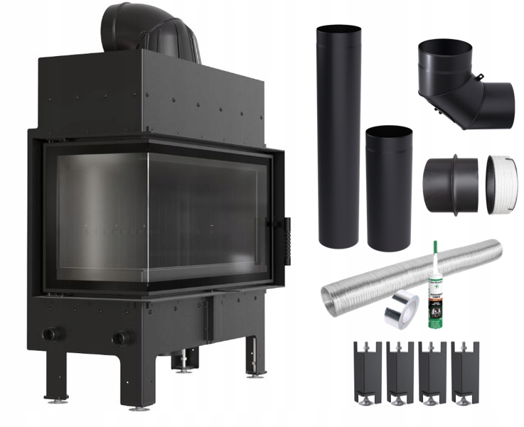 Komínová Vložka Vzduchová Ocelová Floki L Levá Black 12kW Trubky Eko Příslušenství