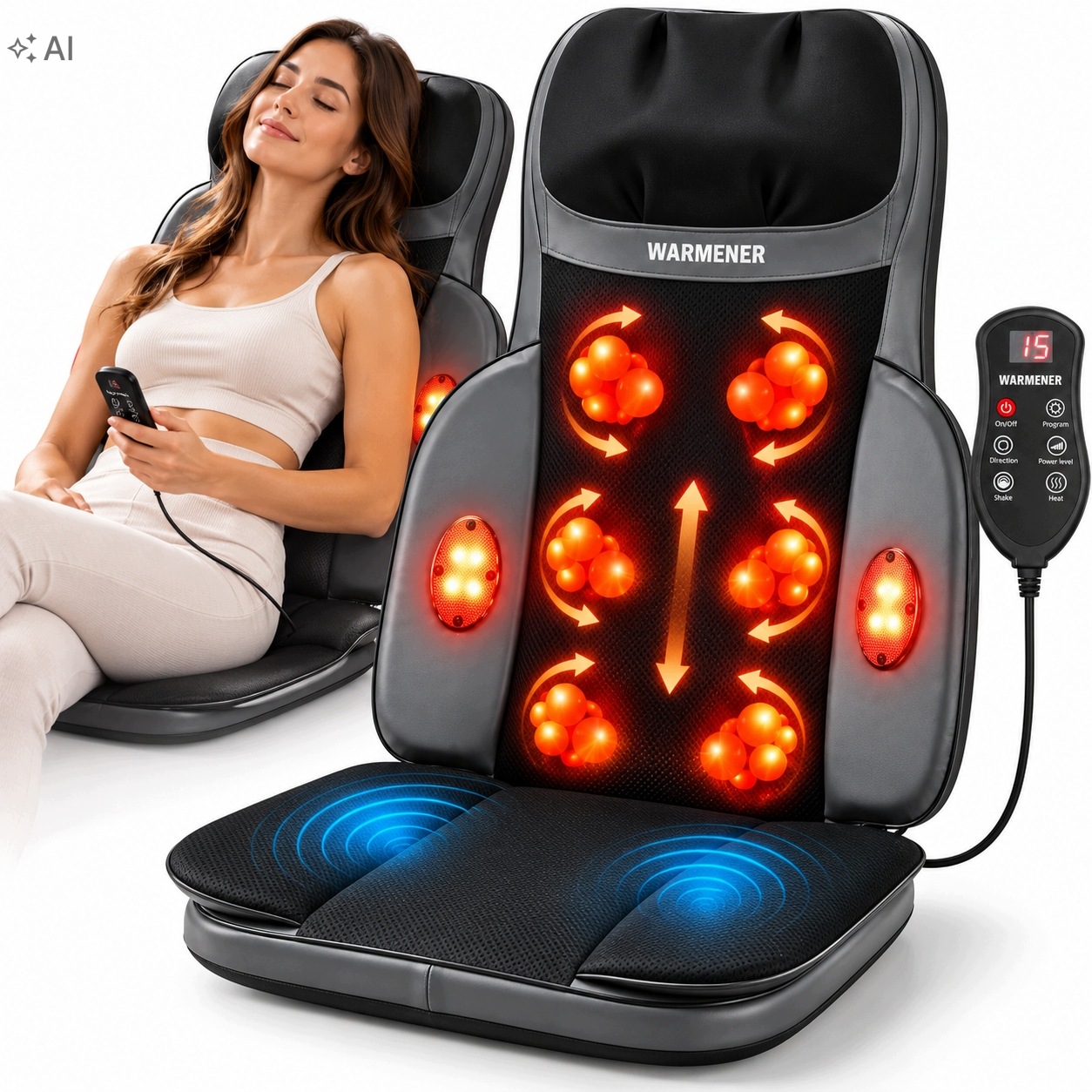 Mata Masująca Wibracyjna Shiatsu Fotel Materac Masażu Pleców Grzanie Pilot
