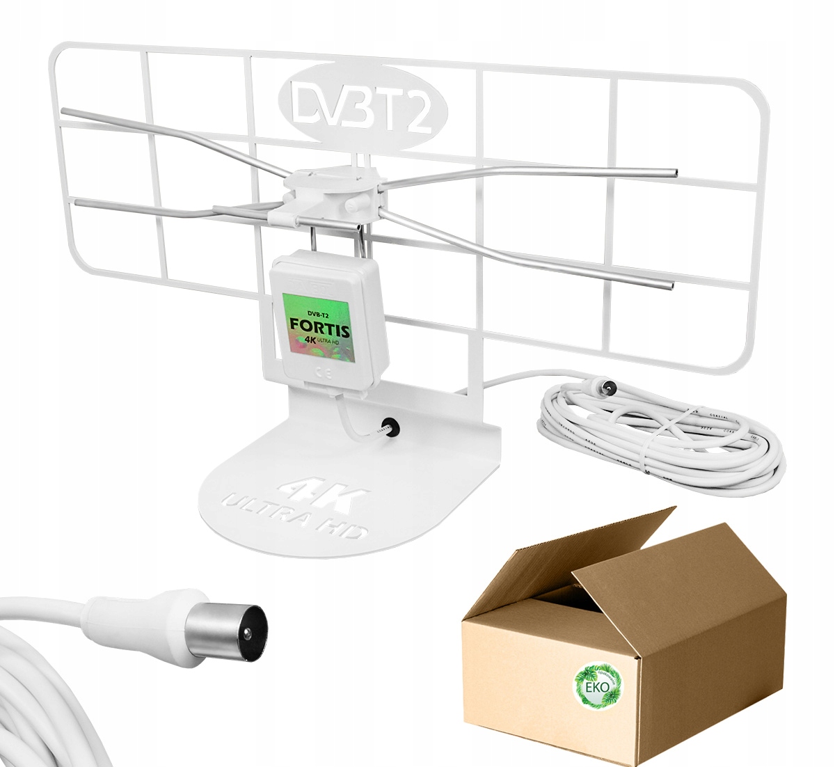 Pevná Pokojová Anténa DVB-T2 4K Fortis Pasivní 5 m Kabel Bílá