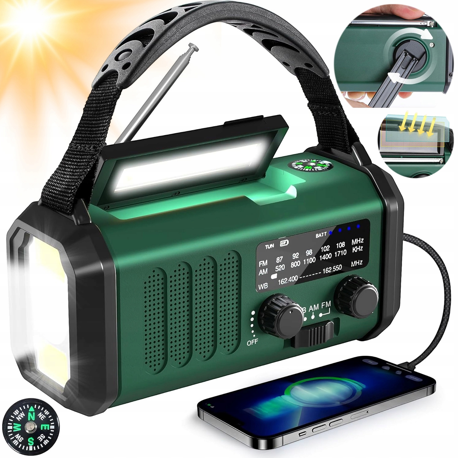 Přenosné Solární Rádio Klika Alarm Dynamo Nouzová Svítilna Rádio Am/fm