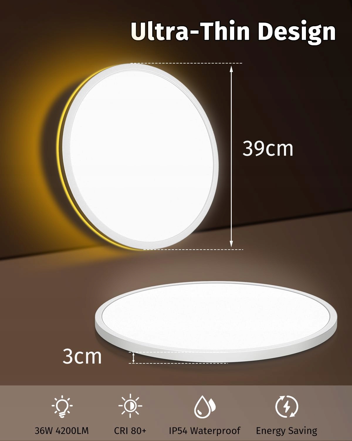 BOWFAR Lampa LED Sufitowa 36W 4200LM Z Pilotem Dimmable 3000K-6500K — miniatura 4