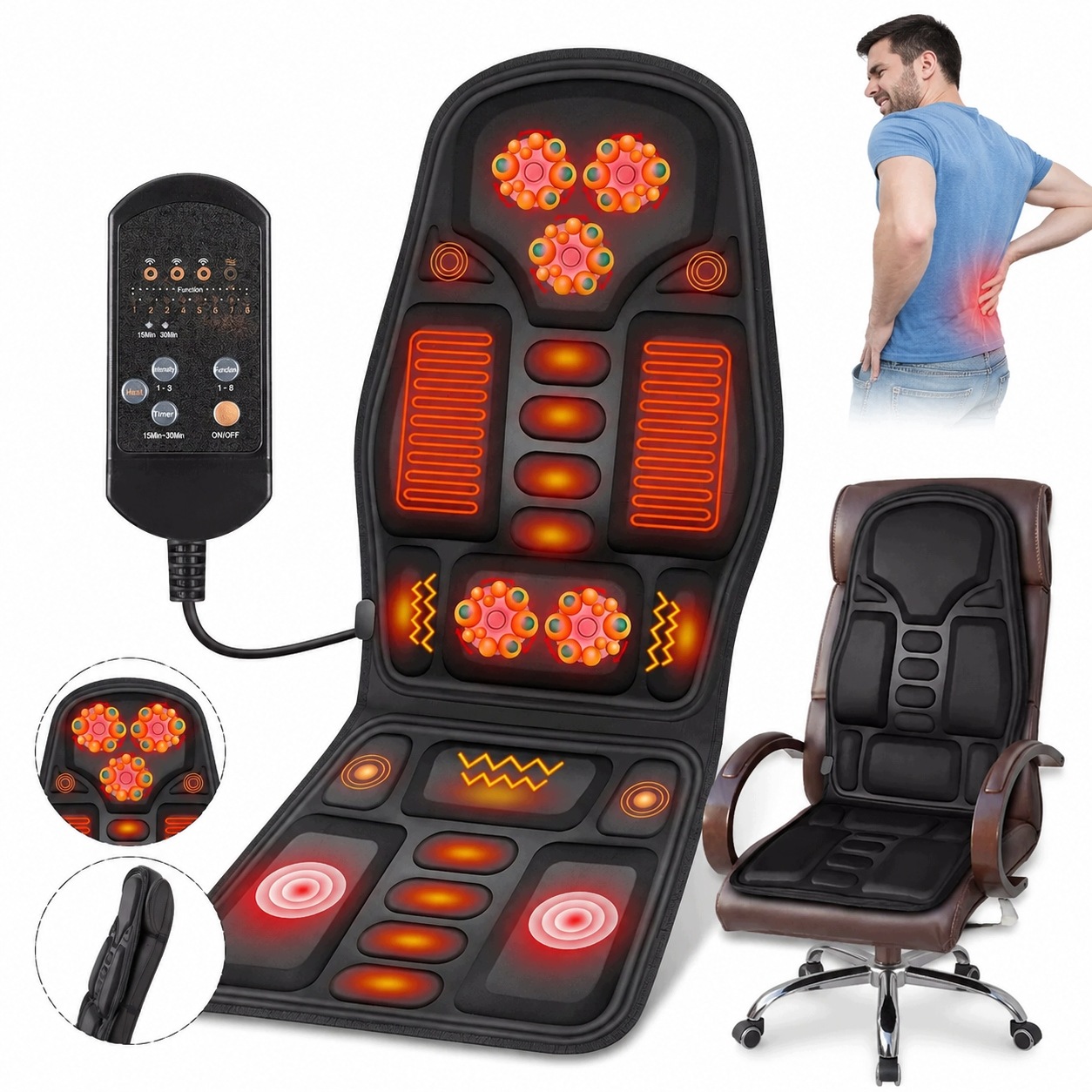 Mata Masująca Czarna 720 W 8 Programów Automatycznych