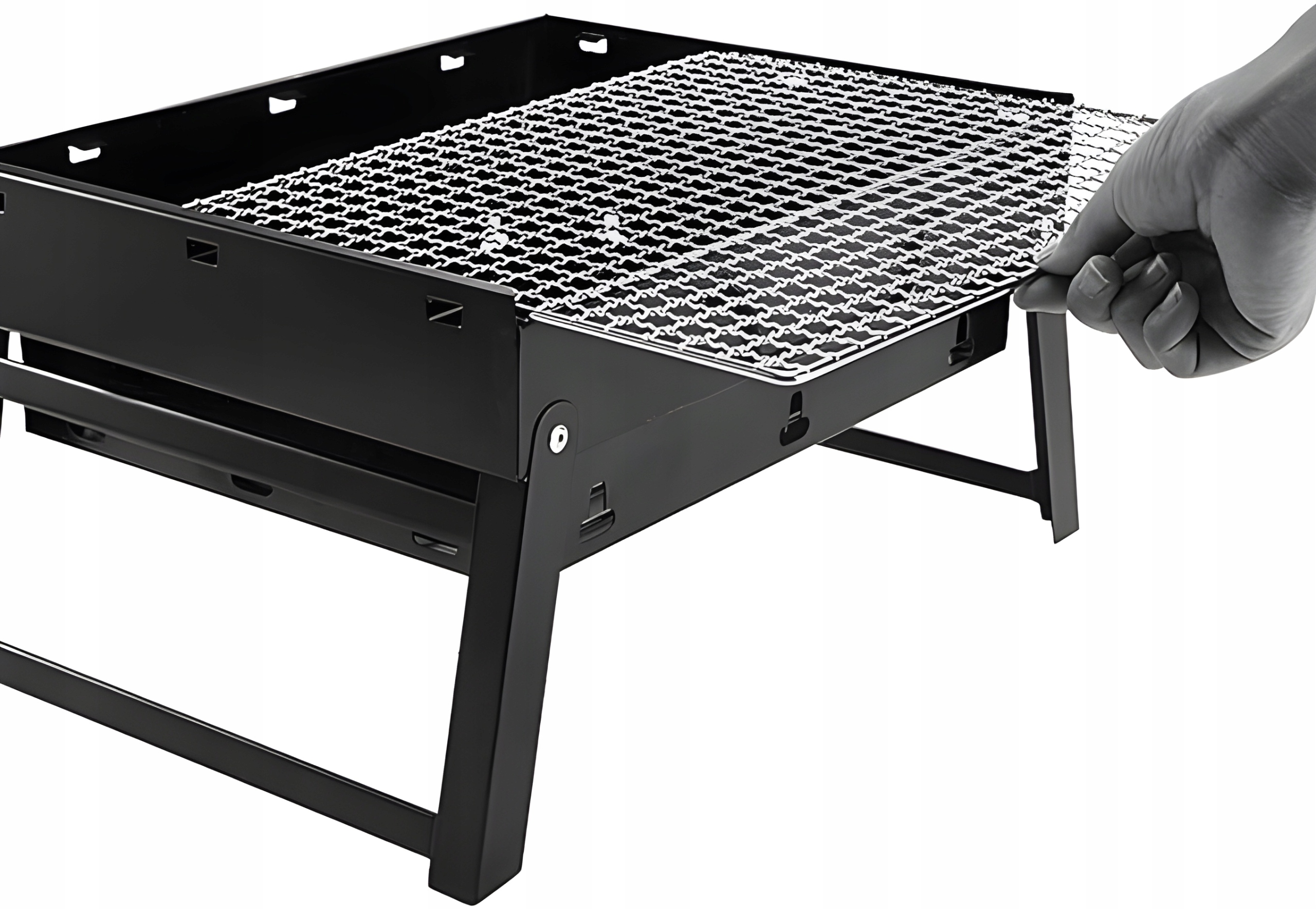 GRILL SKŁADANY TURYSTYCZNY WALIZKA PRZENOŚNY OGRODOWY WĘGLOWY + SZCZYPCE Głębokość grilla 10 cm