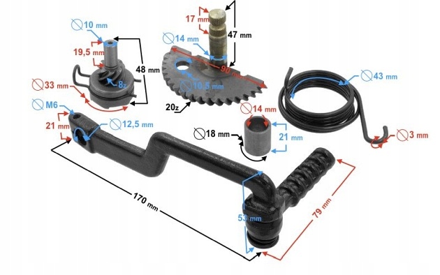 ZESTAW rozrusznik nożny półksiężyc / kopka / kopniak / bendix SKUTER GY6 Producent Moretti