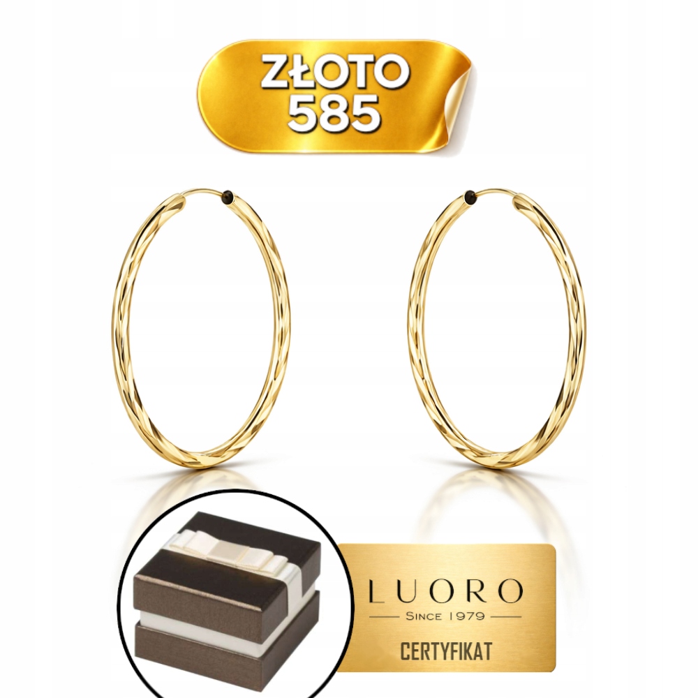 Náušnice Zlaté 585 14k Kolečka 2,5 CM Lehké Dárek