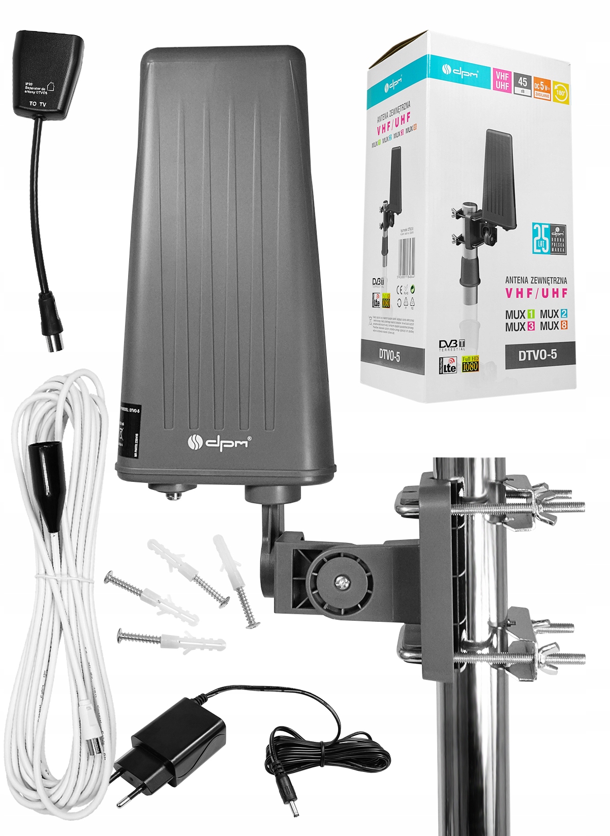 Výkonná Televizní Anténa DVB-T2 4K S Zesilovačem, Filtr Lte ++45 dB MUX8