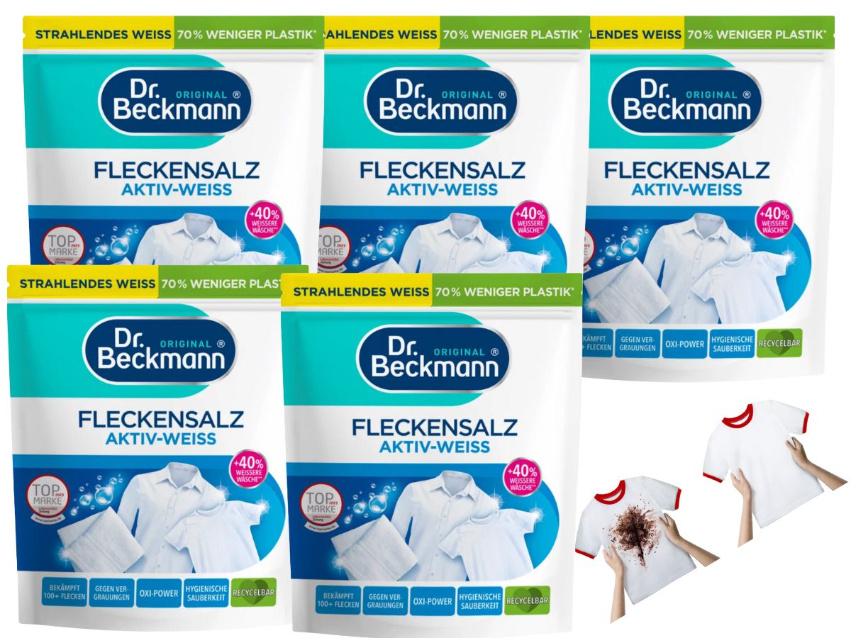 Levně Dr. Beckmann Sůl Na Odstranění Skvrn Bílého Prádla Odstraňovač Skvrn Na Textil 5x 400g