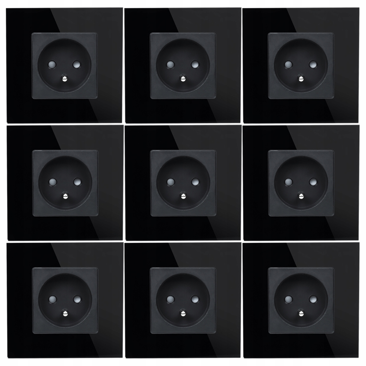 9 x Černé Sklo Čtvercová Zásuvka Elektrický Kontakt Uzemnění 230V