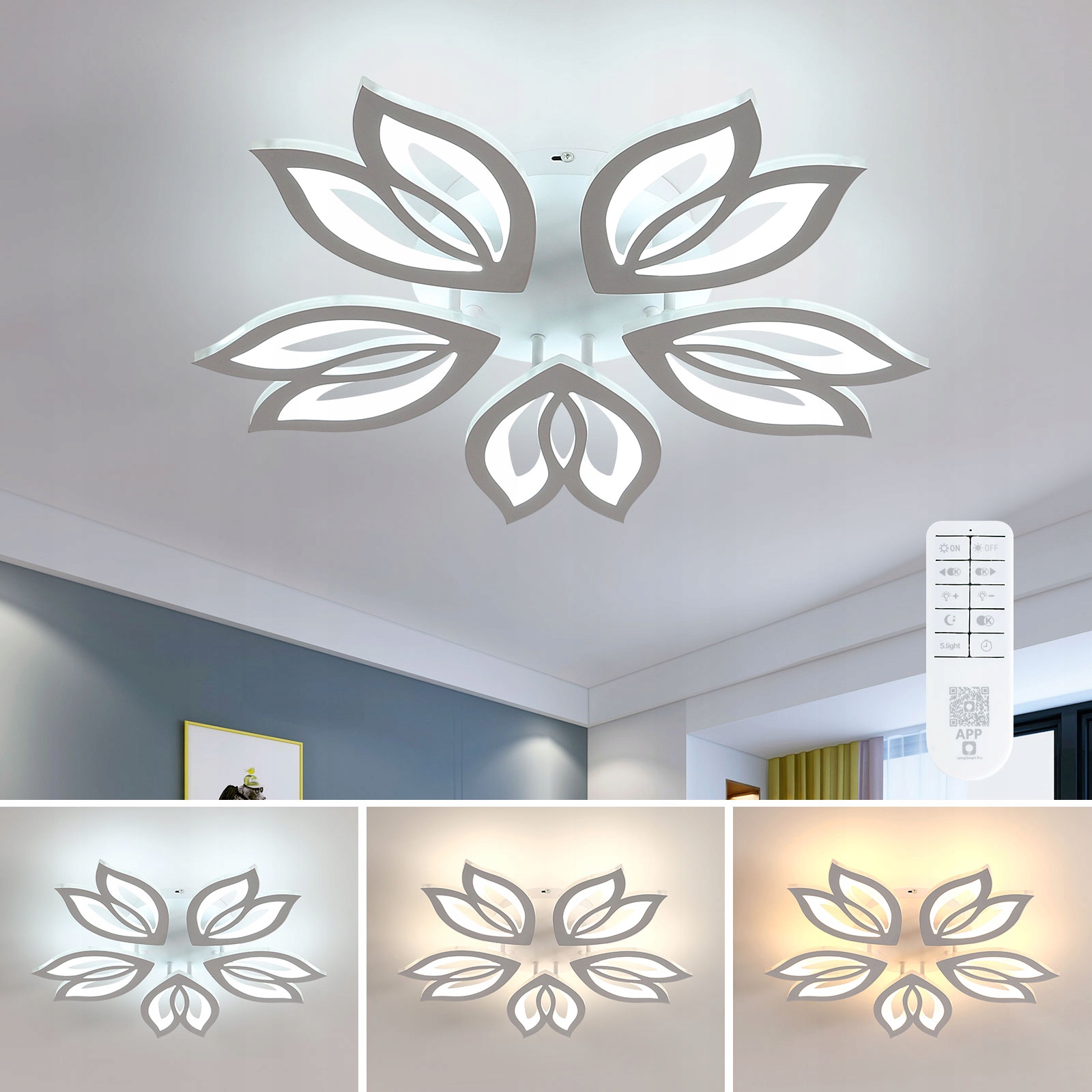 Ściemnialna Lampa Sufitowa Led Żyrandol Do Sypialni Z Pilotem 37W 3330LM