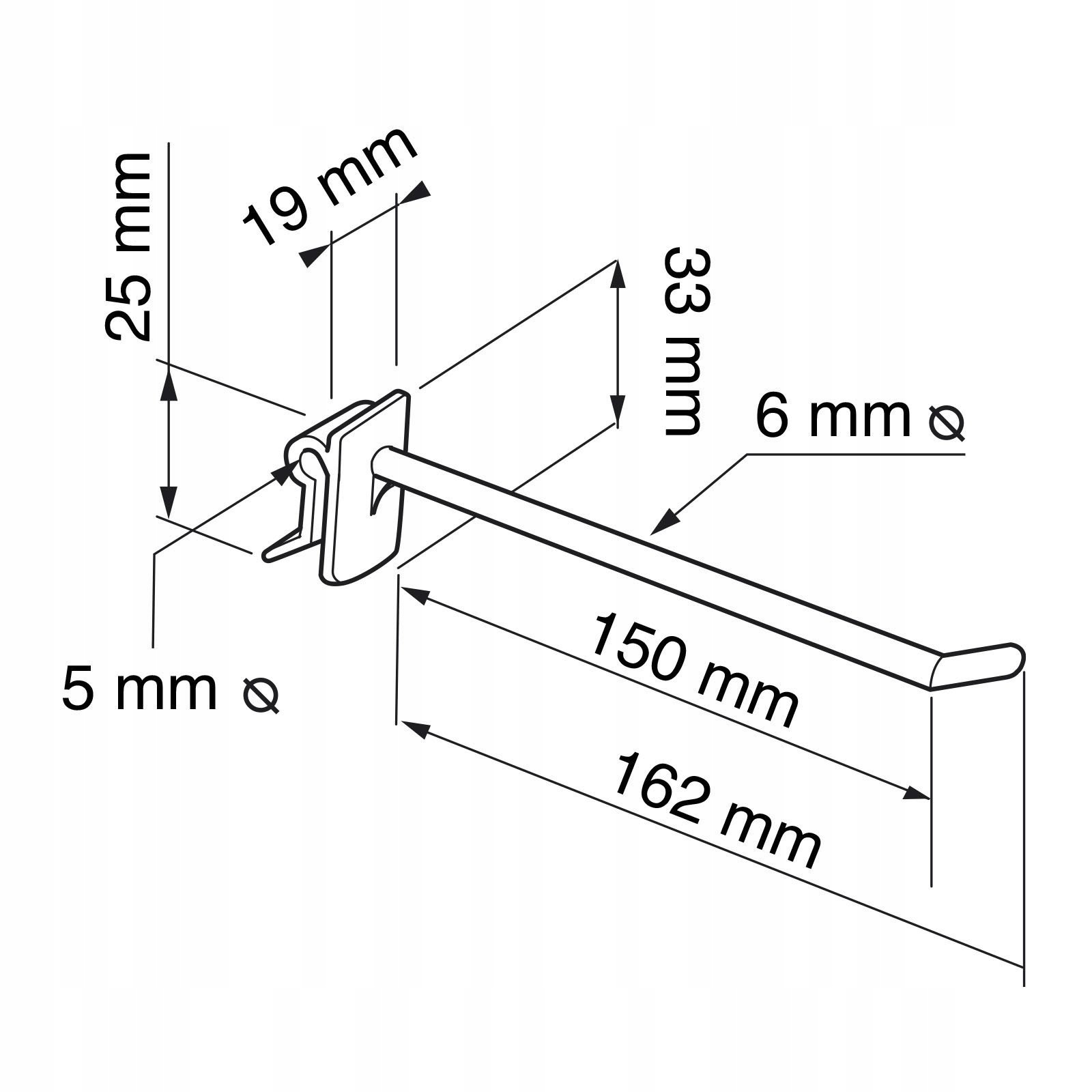 Hak plastikowy uniwersalny pojedynczy 150 mm Marka bez marki