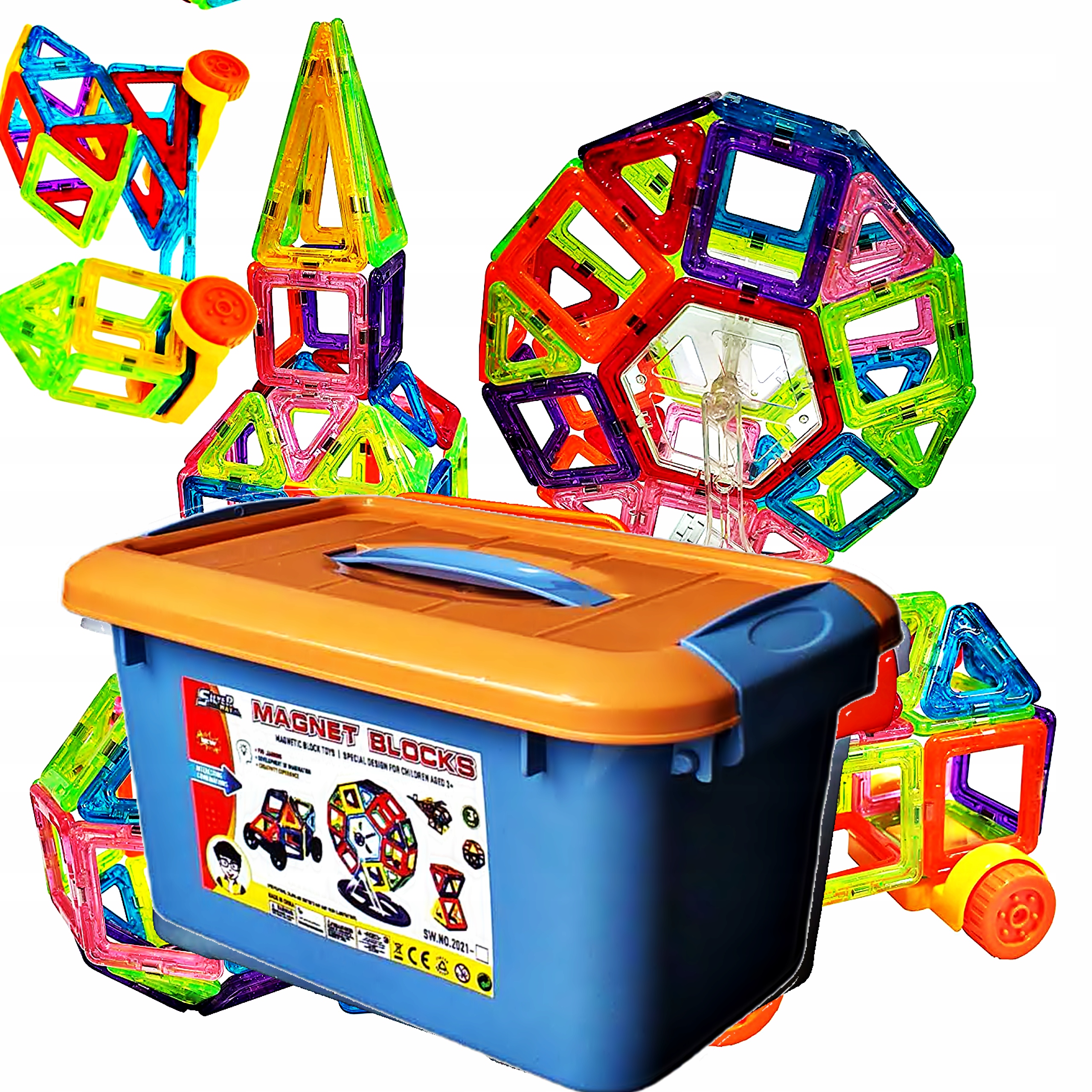 KONSTRUKCYJNE edukacyjne KLOCKI MAGNETYCZNE 128 el GRATISY
