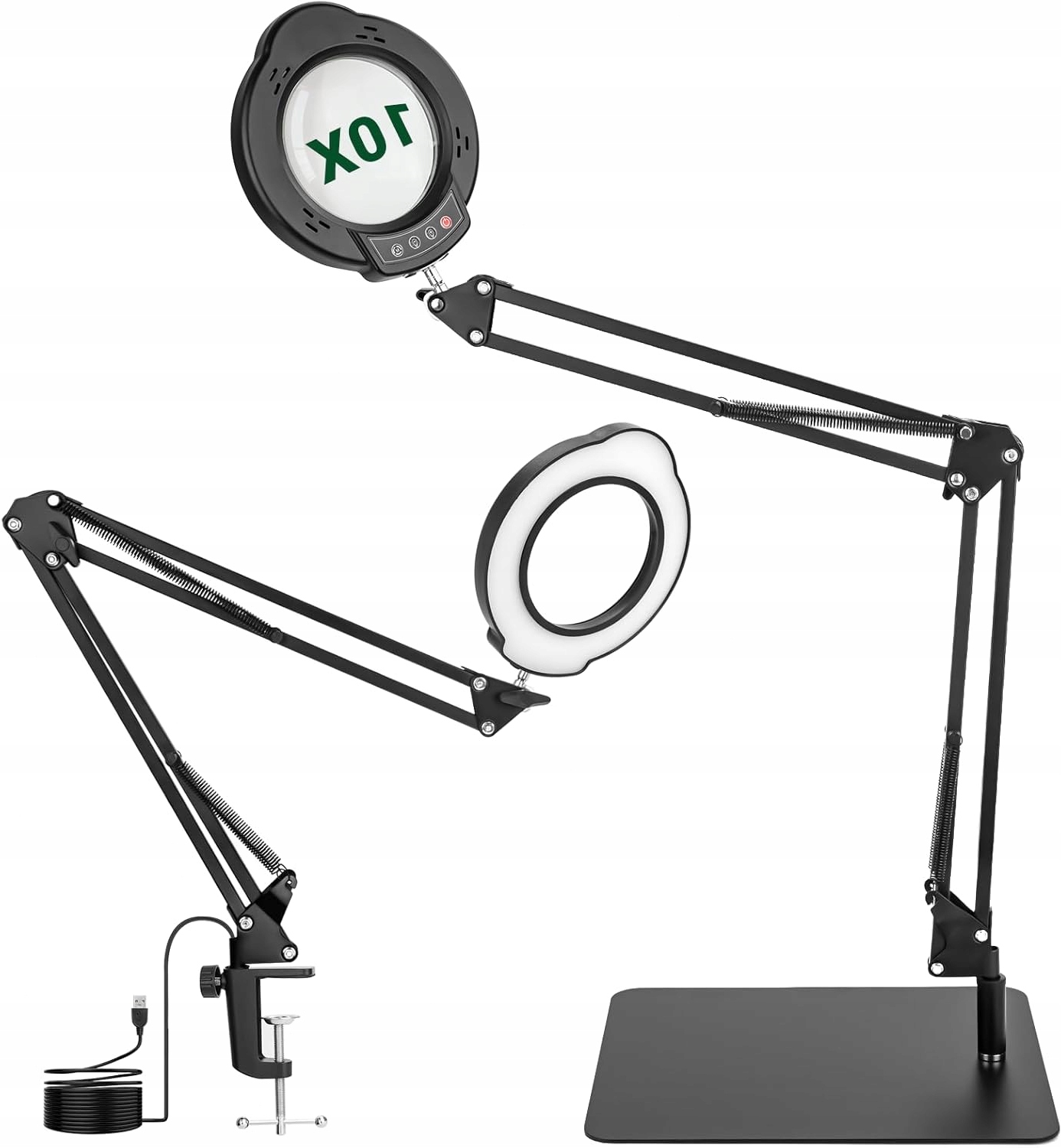 LUPA ZE ŚWIATŁEM ZACISKIEM I PODSTAWĄ 2W1 10X LED 5 TRYBÓW KOLOROWYCH