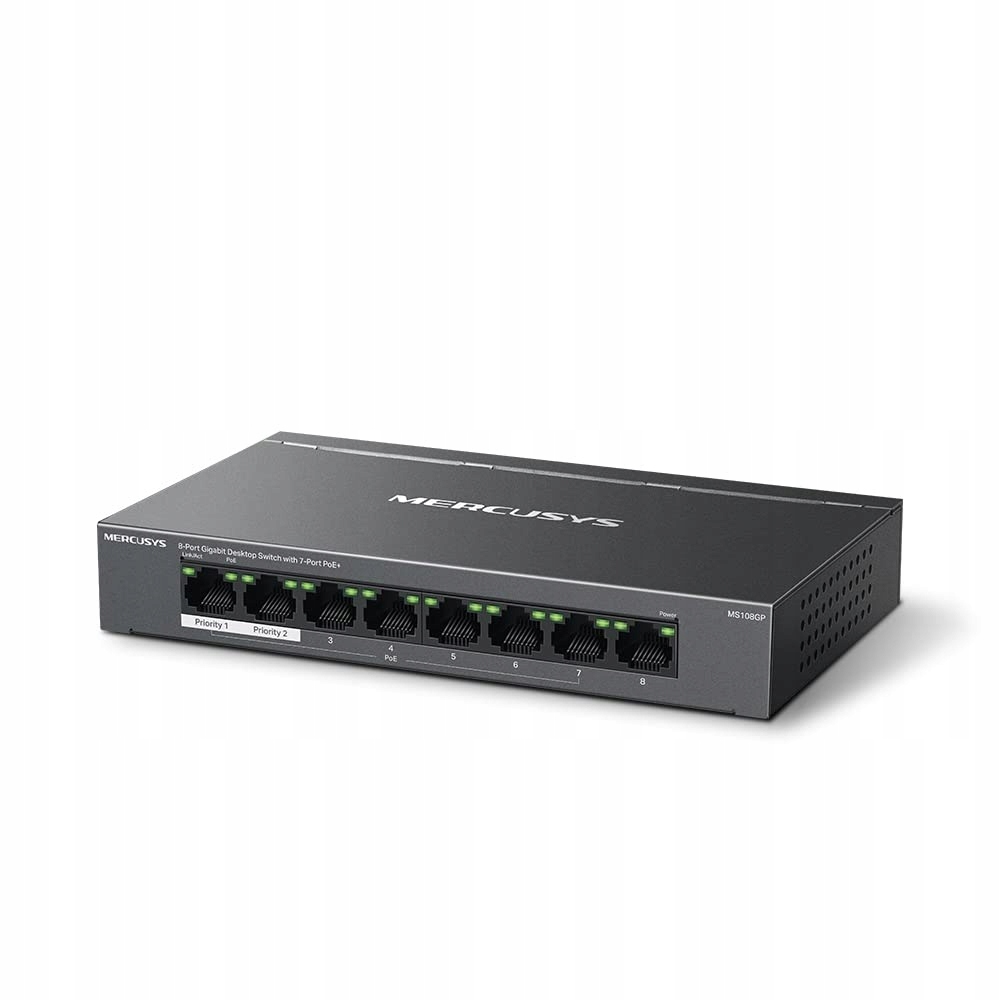 TP-Link Mercusys MS108GP Switch 8-Port, 7× Gigabit PoE+, 1× Glan, 802.3af/a