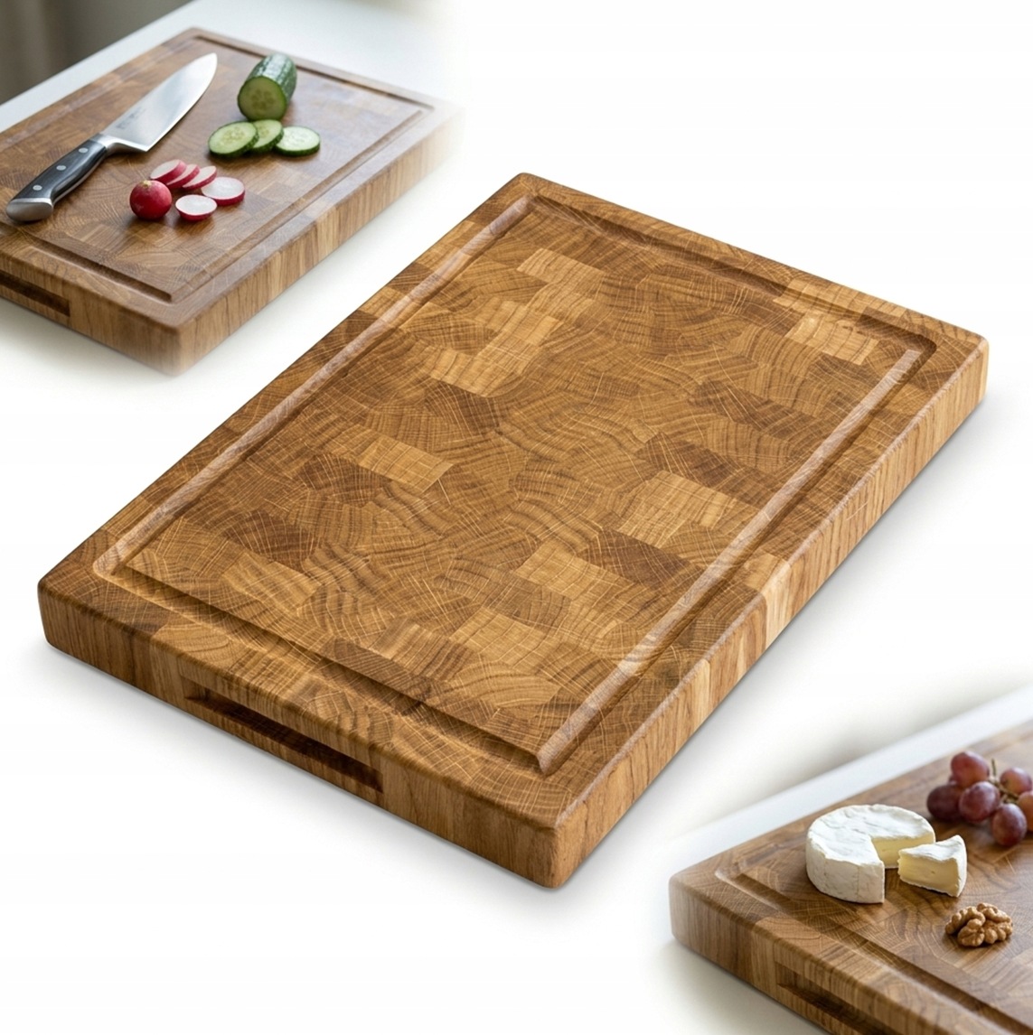 Deska do krojenia End Grain Sztorcowa Dębowa 40x30x4 cm z Rowkiem na soki