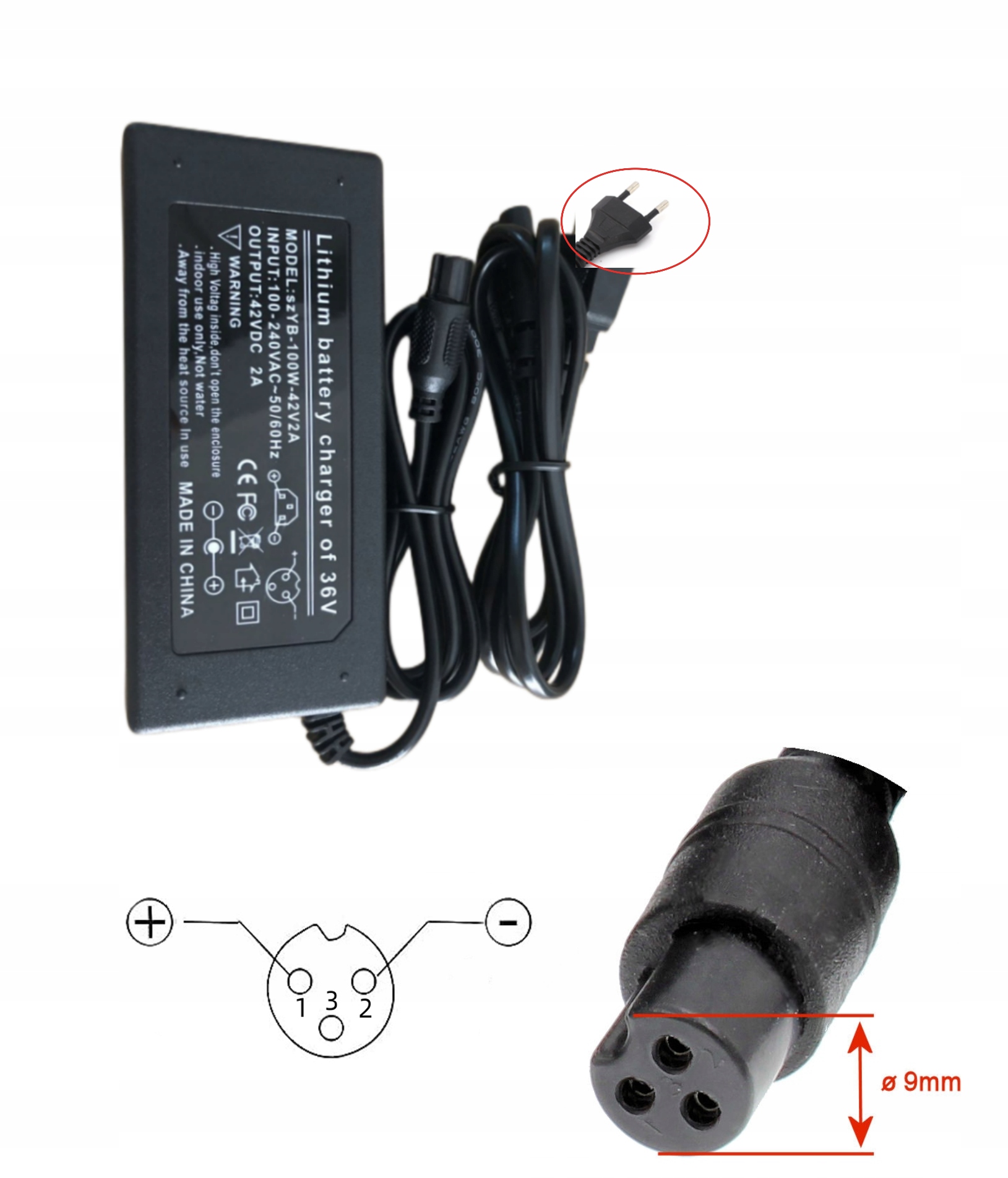 ŁADOWARKA DO DESKOROLKI ELEKTRYCZNEJ 42V 2A 9 MM EAN (GTIN) 4894663236618