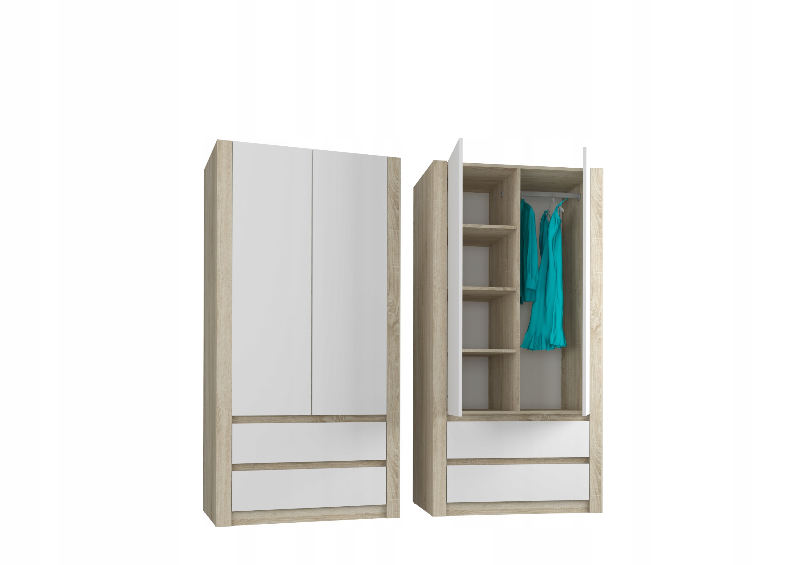 Szafa garderoba 90cm 2d 2sz sonoma mix biała B-20