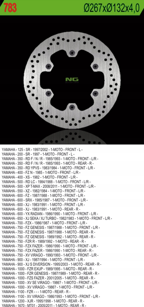 Ng Brzdový Kotúč Predný/zadný Yamaha Xj 600/900, XJR1300, MT01, XV 750/1100